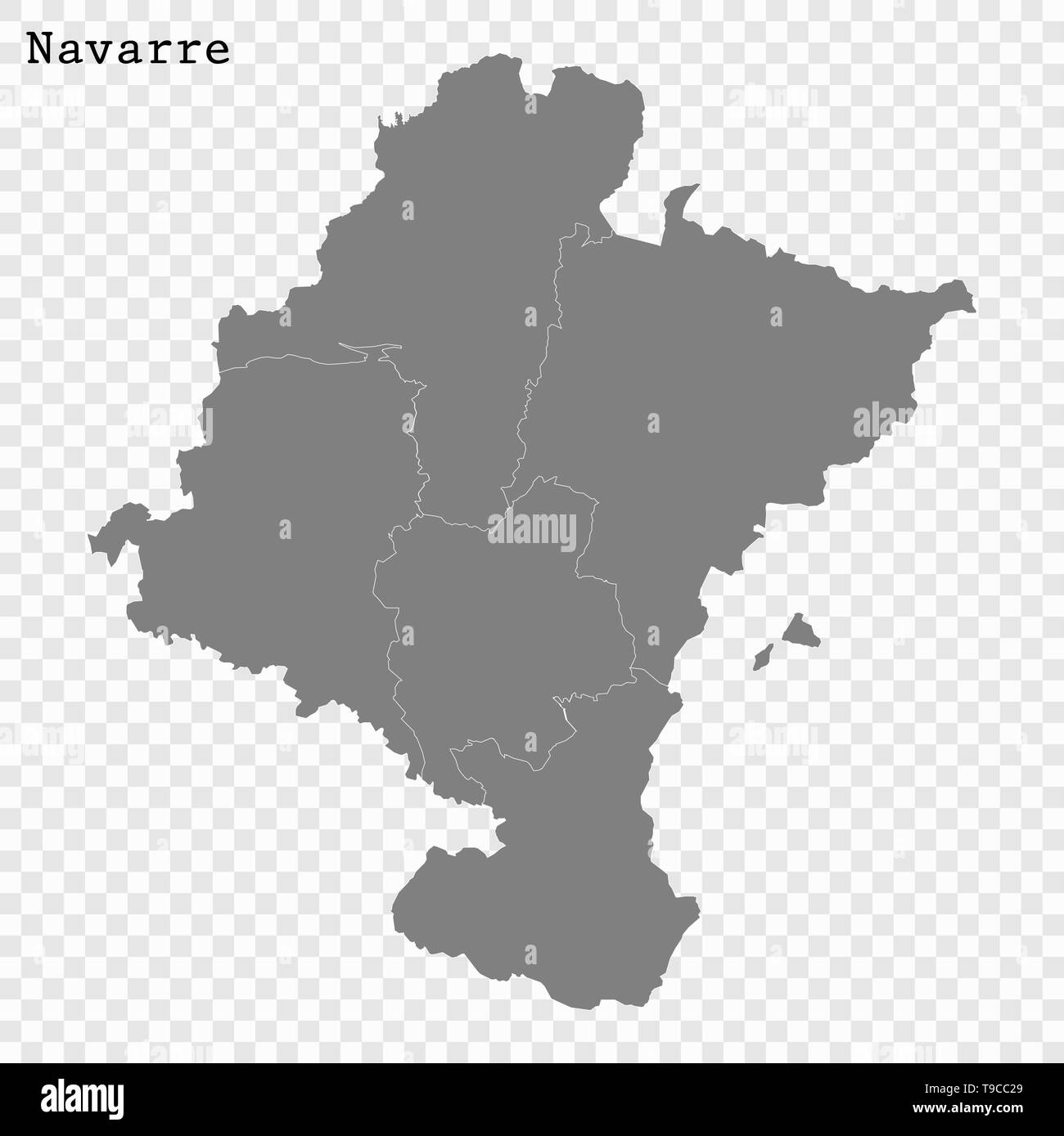 Alta qualità mappa di Navarra è un stato di Spagna con i confini dei distretti Illustrazione Vettoriale