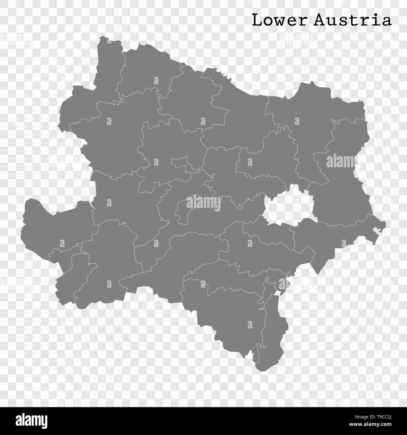 Alta qualità di mappa Austria Inferiore è uno stato di Austria, con bordi di contee Illustrazione Vettoriale