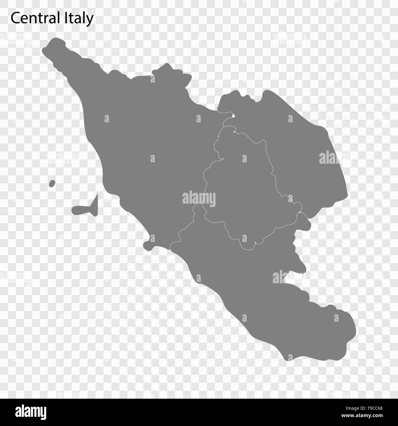 Alta qualità di mappa Italia centrale è una regione dell'Italia, con i confini dei distretti Illustrazione Vettoriale