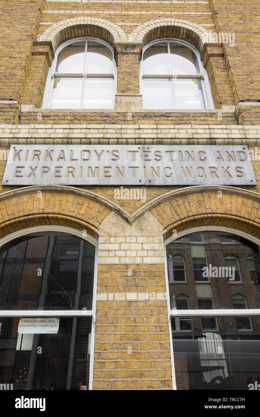 Kirkaldy Test Works Museum, 99 Southwark Street, London, SE1, Regno Unito Foto Stock