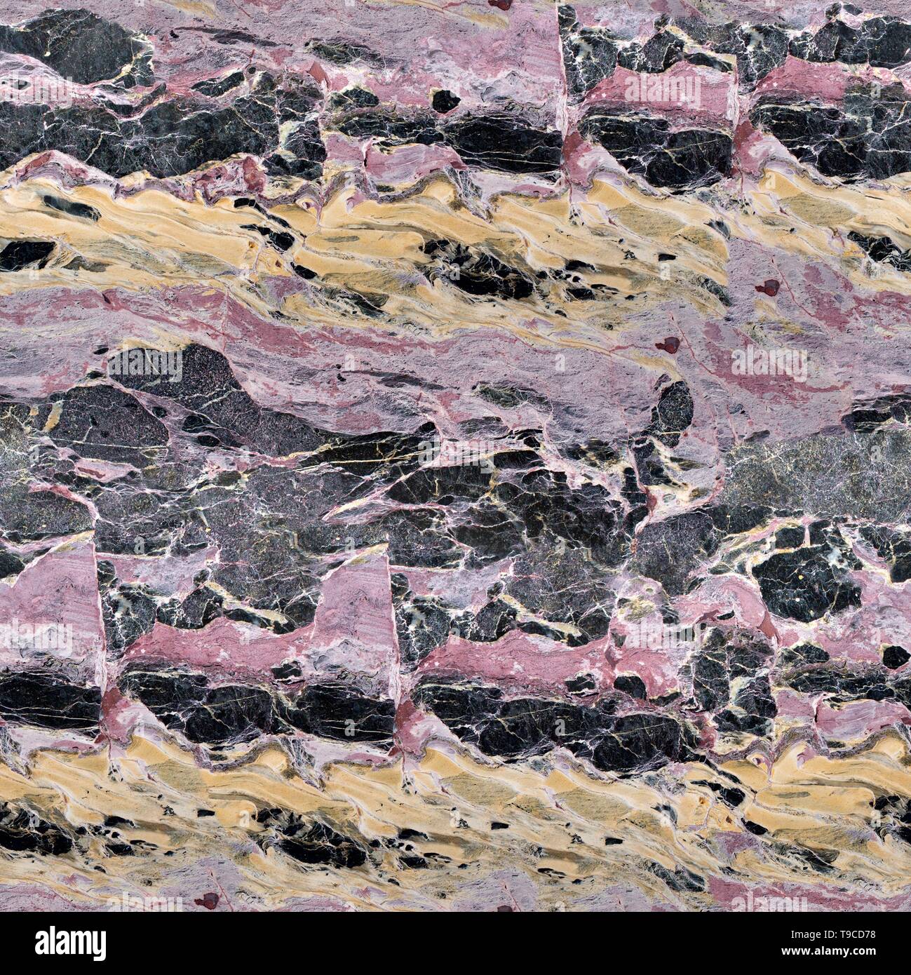 Close up di marmo grigio naturale modellato per lo sfondo e il design. Seamless texture quadrato, tile ready. Foto Stock