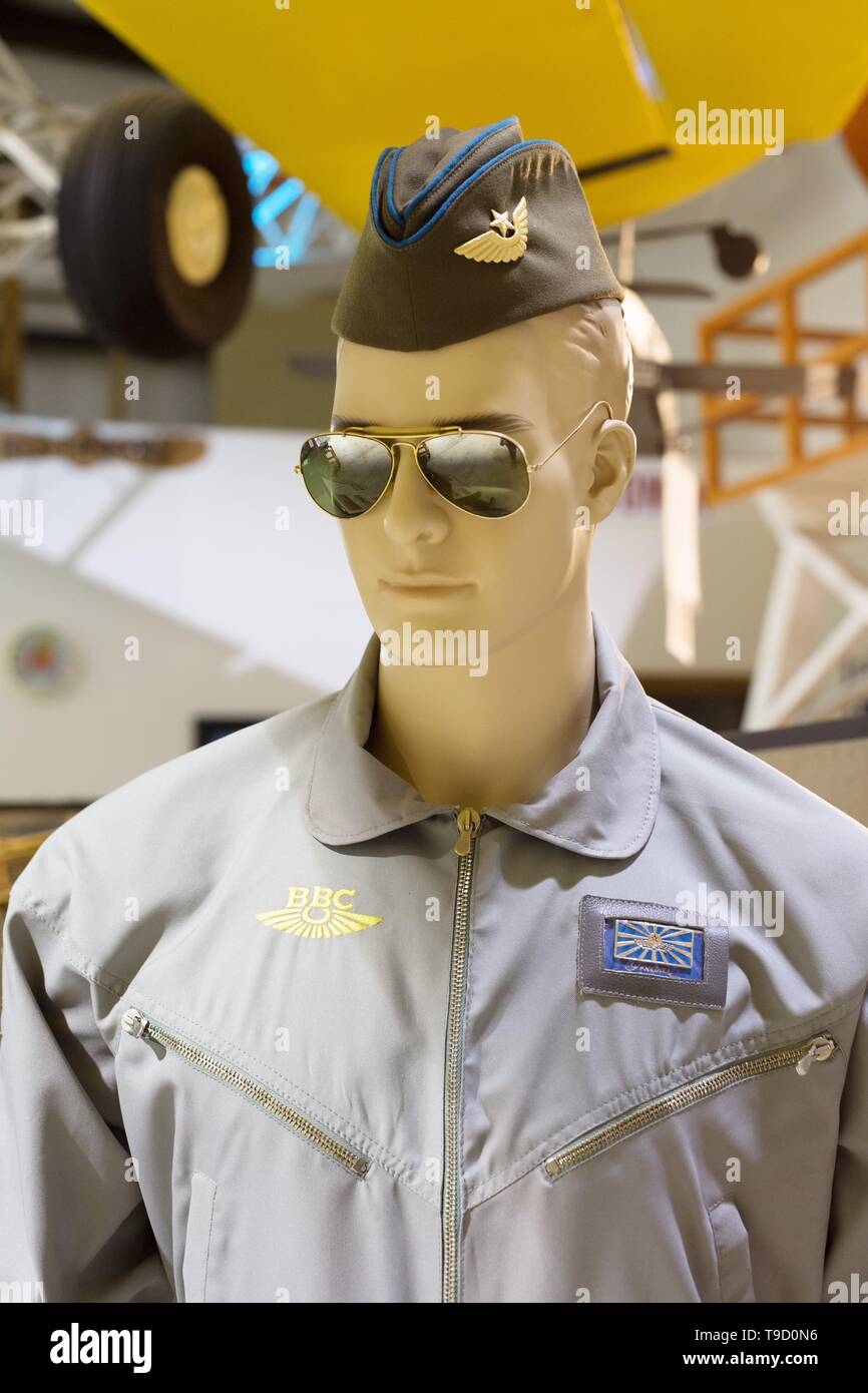 Un russo tuta di volo sul display alla Oregon Museo dell'aria e dello spazio di Eugene, Oregon, Stati Uniti d'America. Foto Stock