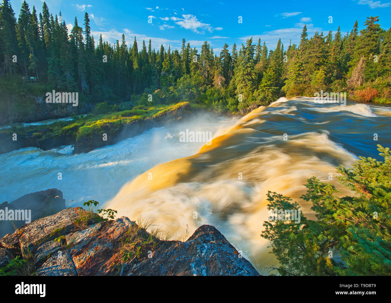 Il fiume di erba si tuffa a Pisew Falls Pisew Falls Parco Provinciale di Manitoba in Canada Foto Stock