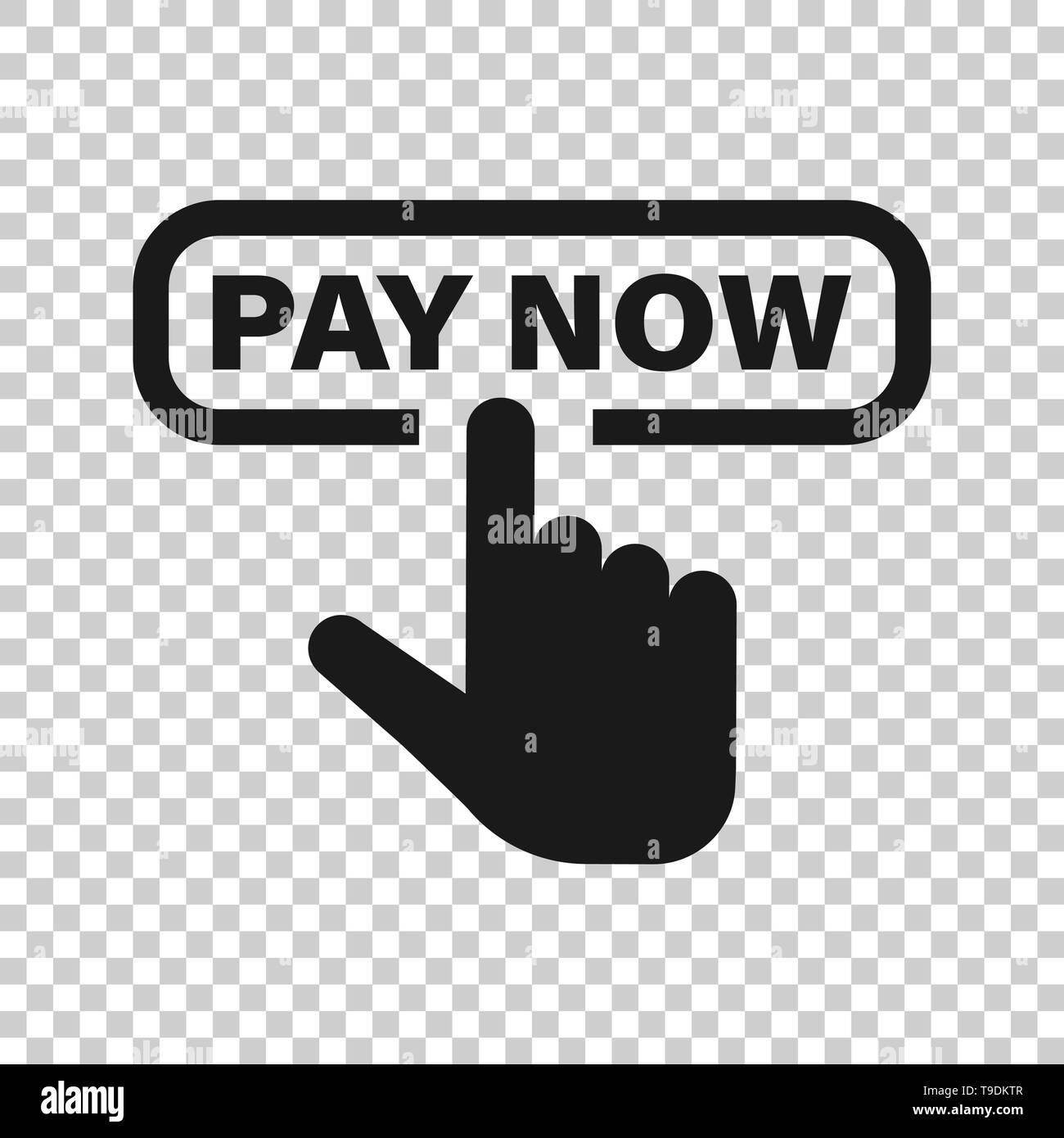 Paga ora icona in stile trasparente. Cursore del dito illustrazione vettoriale su sfondo isolato. Fare clic sul pulsante concetto aziendale. Illustrazione Vettoriale