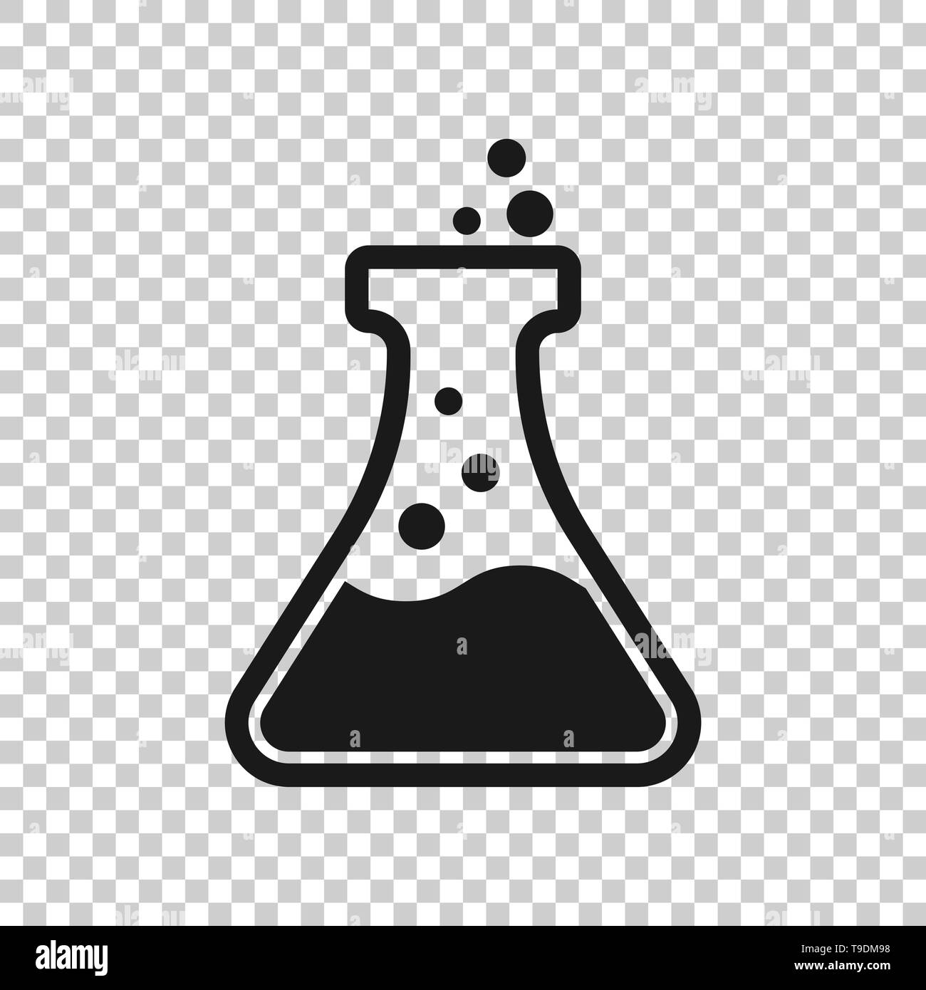 Bicchieri di chimica segno icona in stile trasparente. Pallone provetta illustrazione vettoriale su sfondo isolato. Alchimia concetto aziendale. Illustrazione Vettoriale