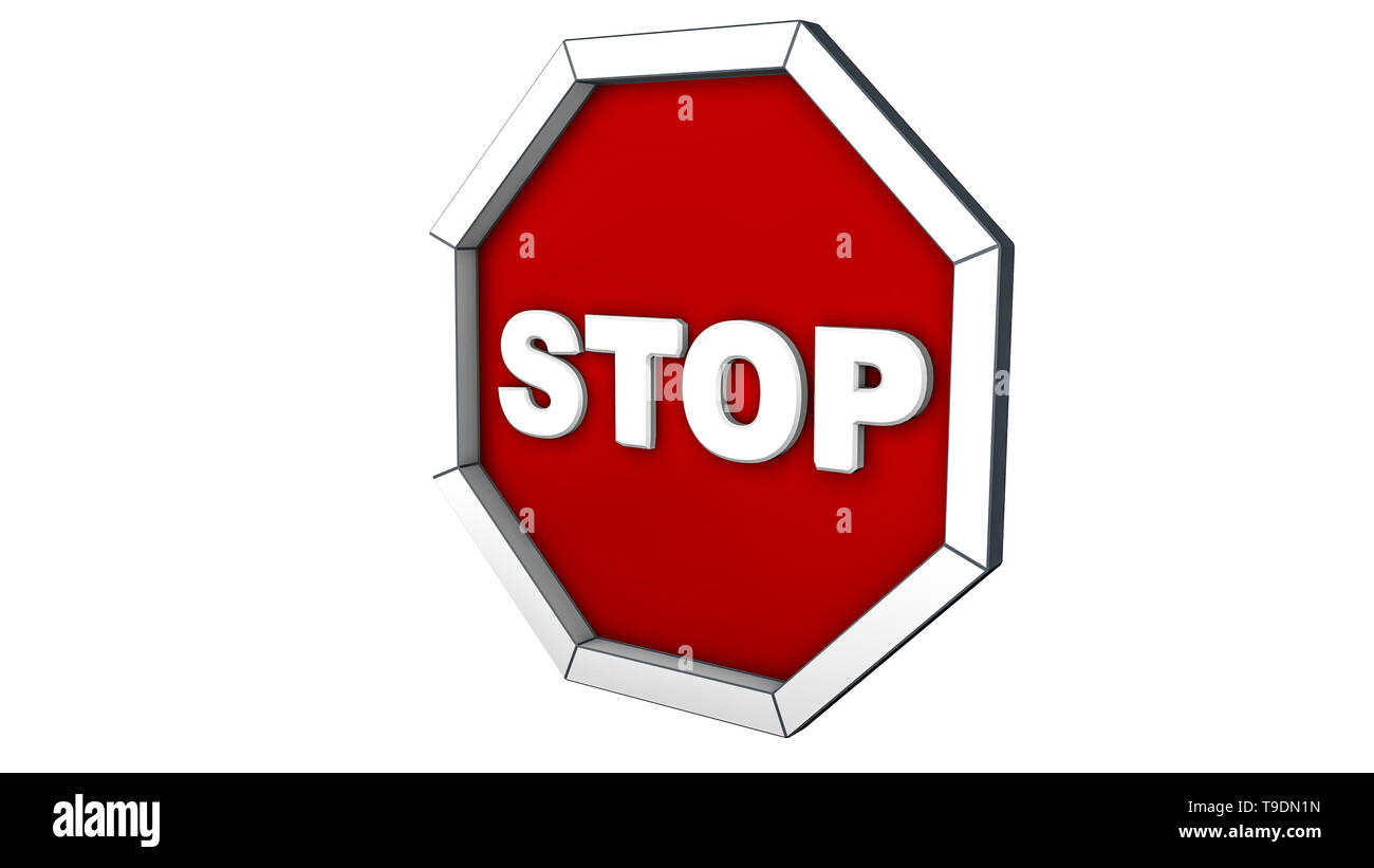 Modello di cartello stradale stop. Il rendering 3D. Foto Stock