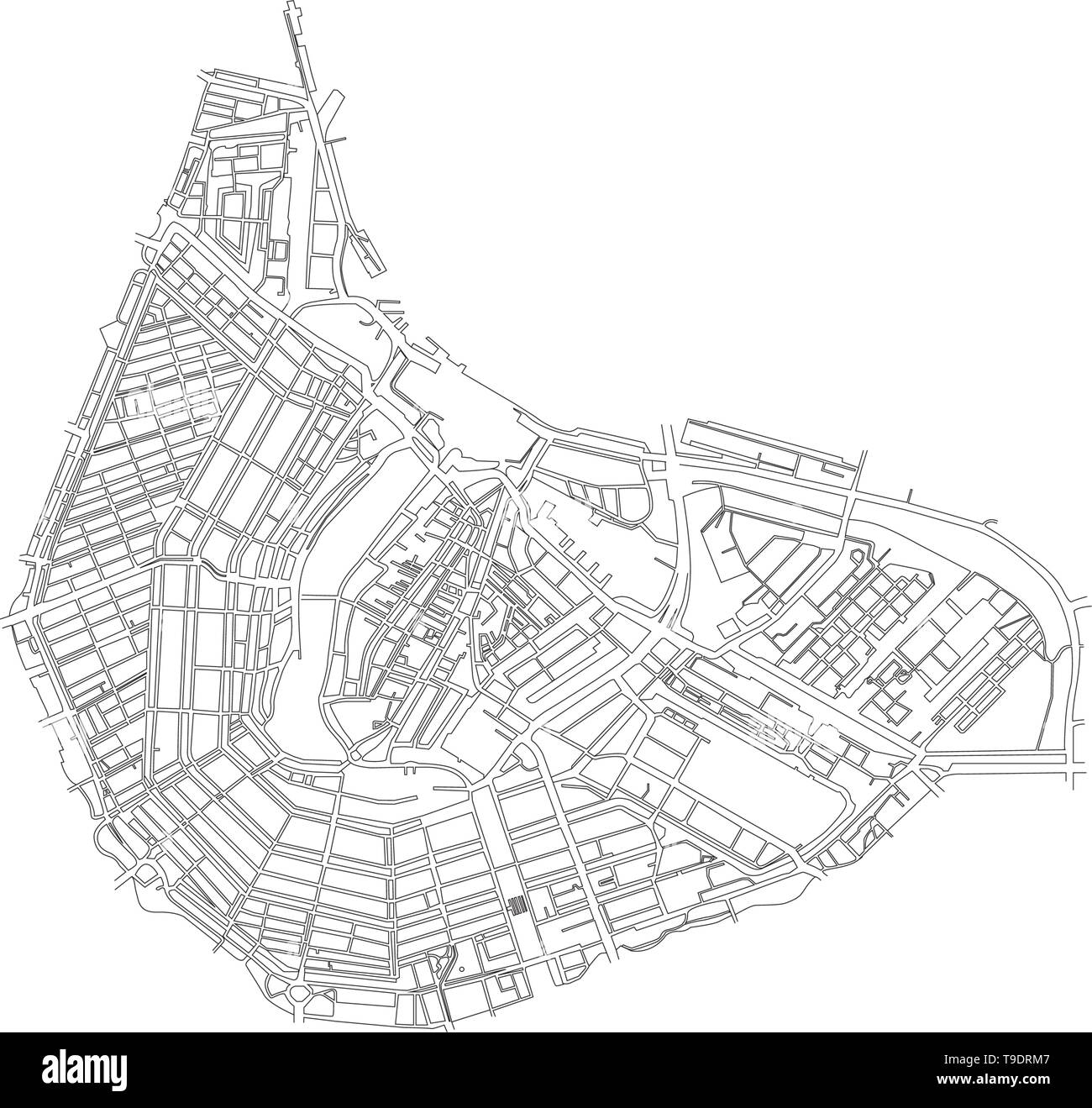 Amsterdam City Centre Mappa vettore isolato su sfondo bianco Illustrazione Vettoriale