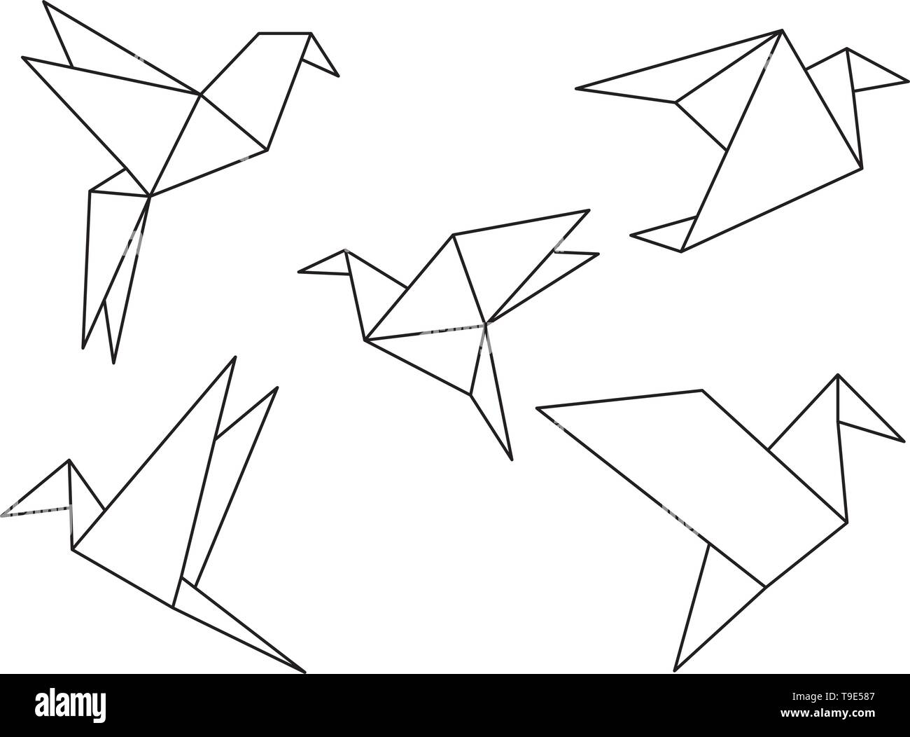 Origami linea uccelli disegno vettoriale di isolati su sfondo bianco Illustrazione Vettoriale