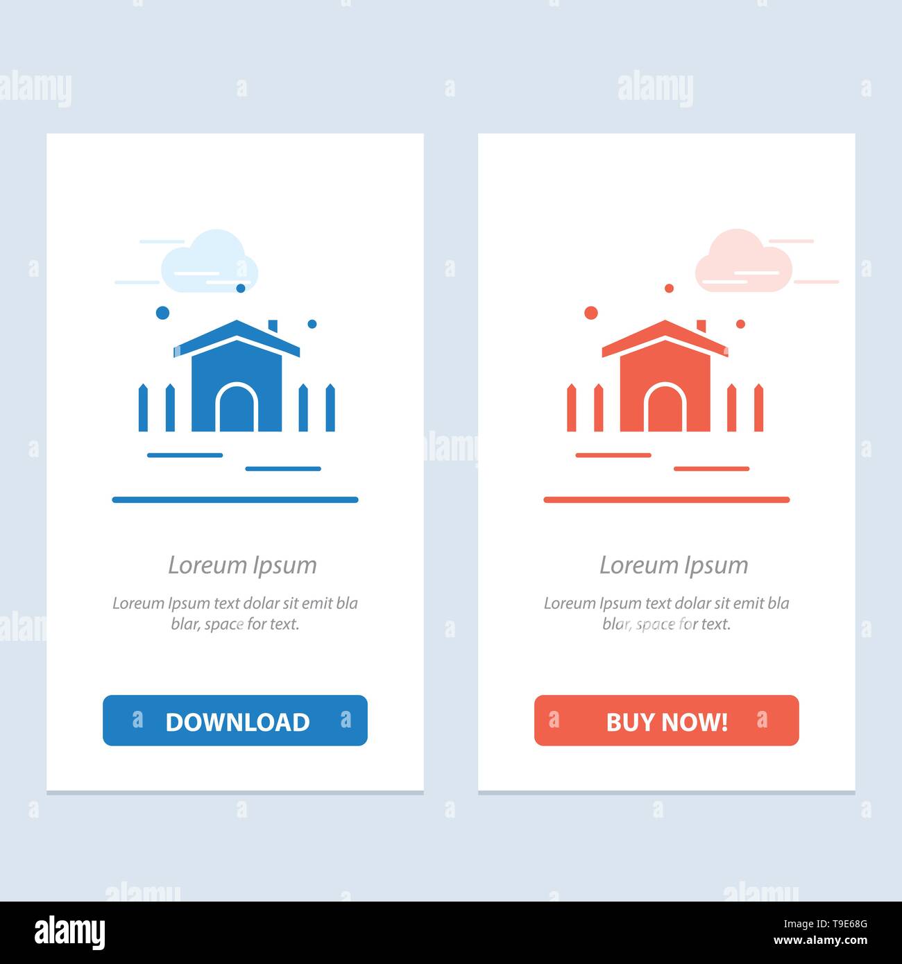 Costruzione, giardino, patio, rifugio di blu e di rosso e di Download Acquista web widget modello di scheda Illustrazione Vettoriale