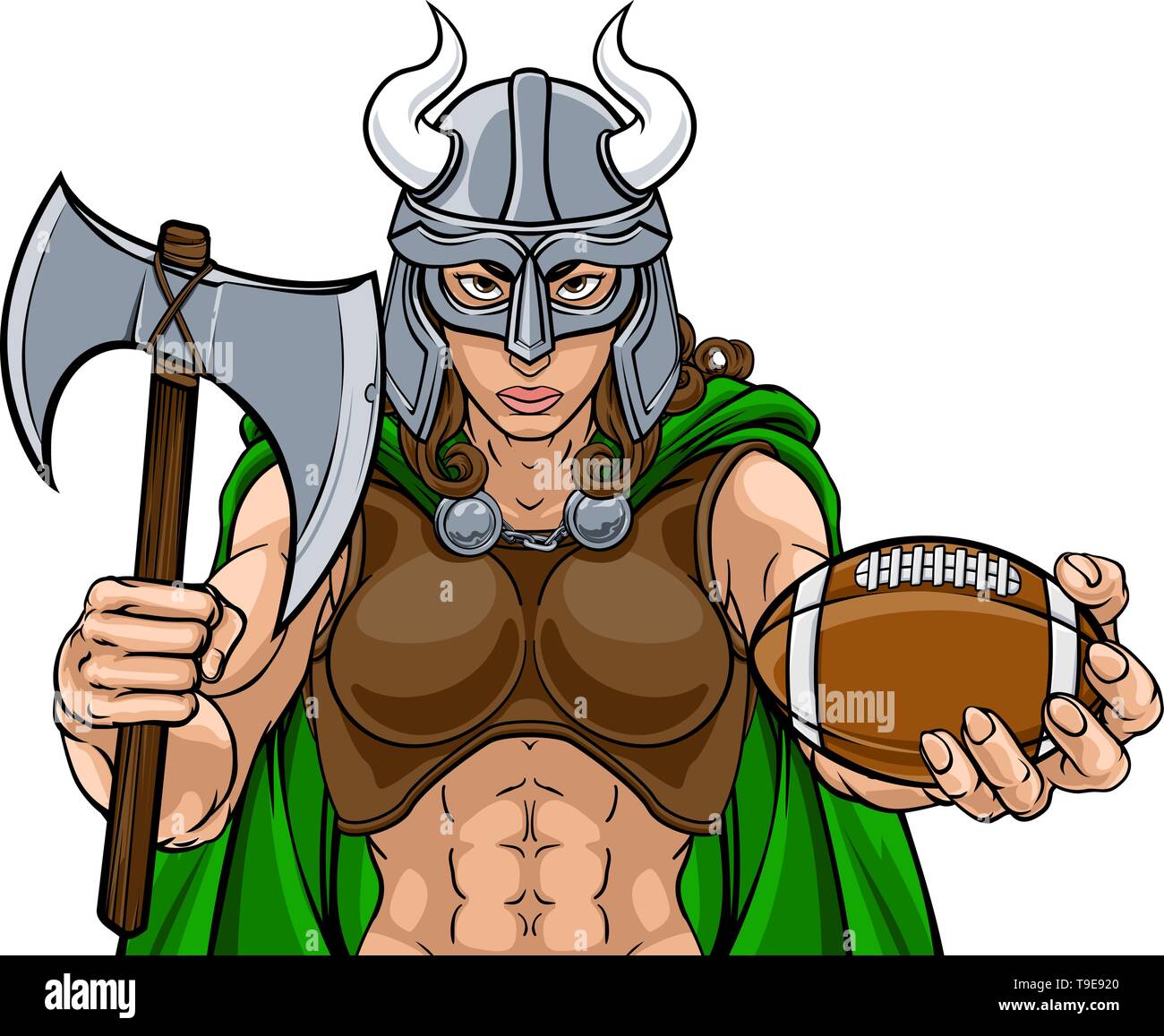 Femmina Viking Gladiator calcio donna guerriero Illustrazione Vettoriale