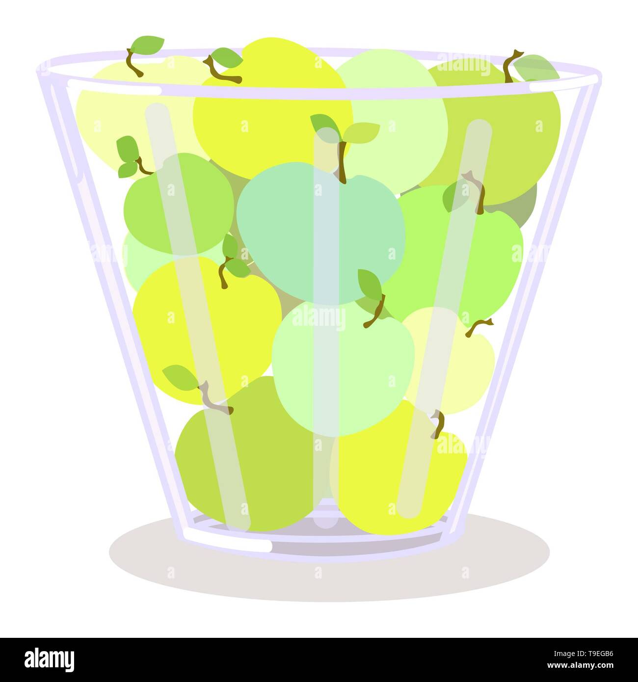 Illustrazione Vettoriale vaso di vetro con mele verdi Foto Stock