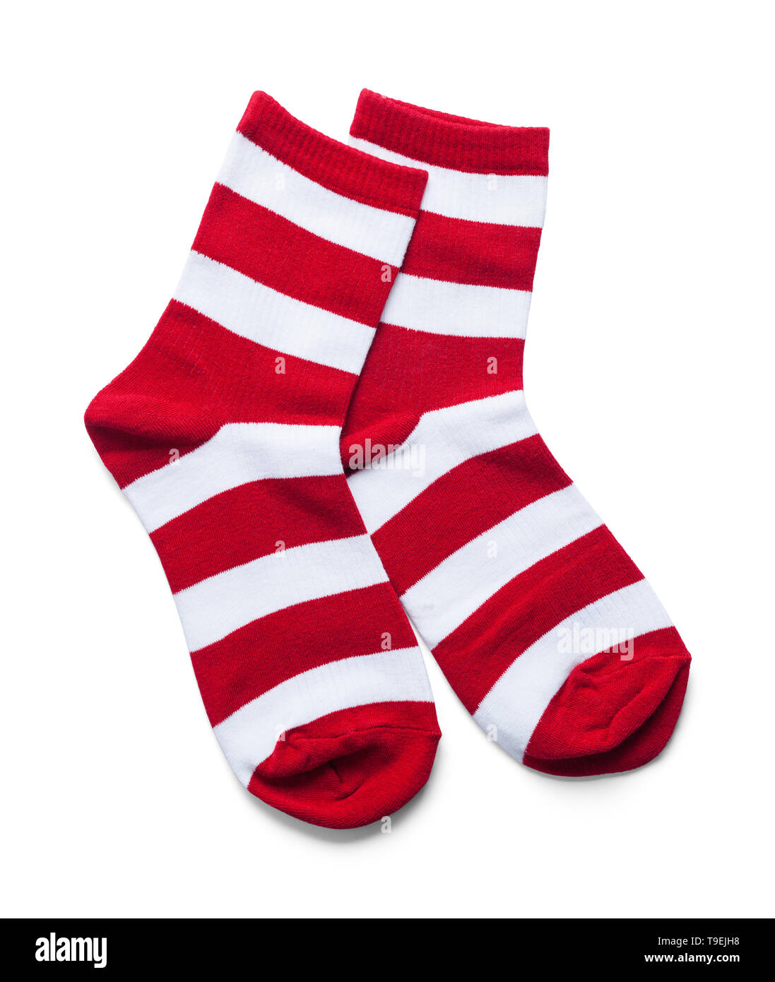 Due rossa e bianca a strisce calze isolato su bianco. Foto Stock