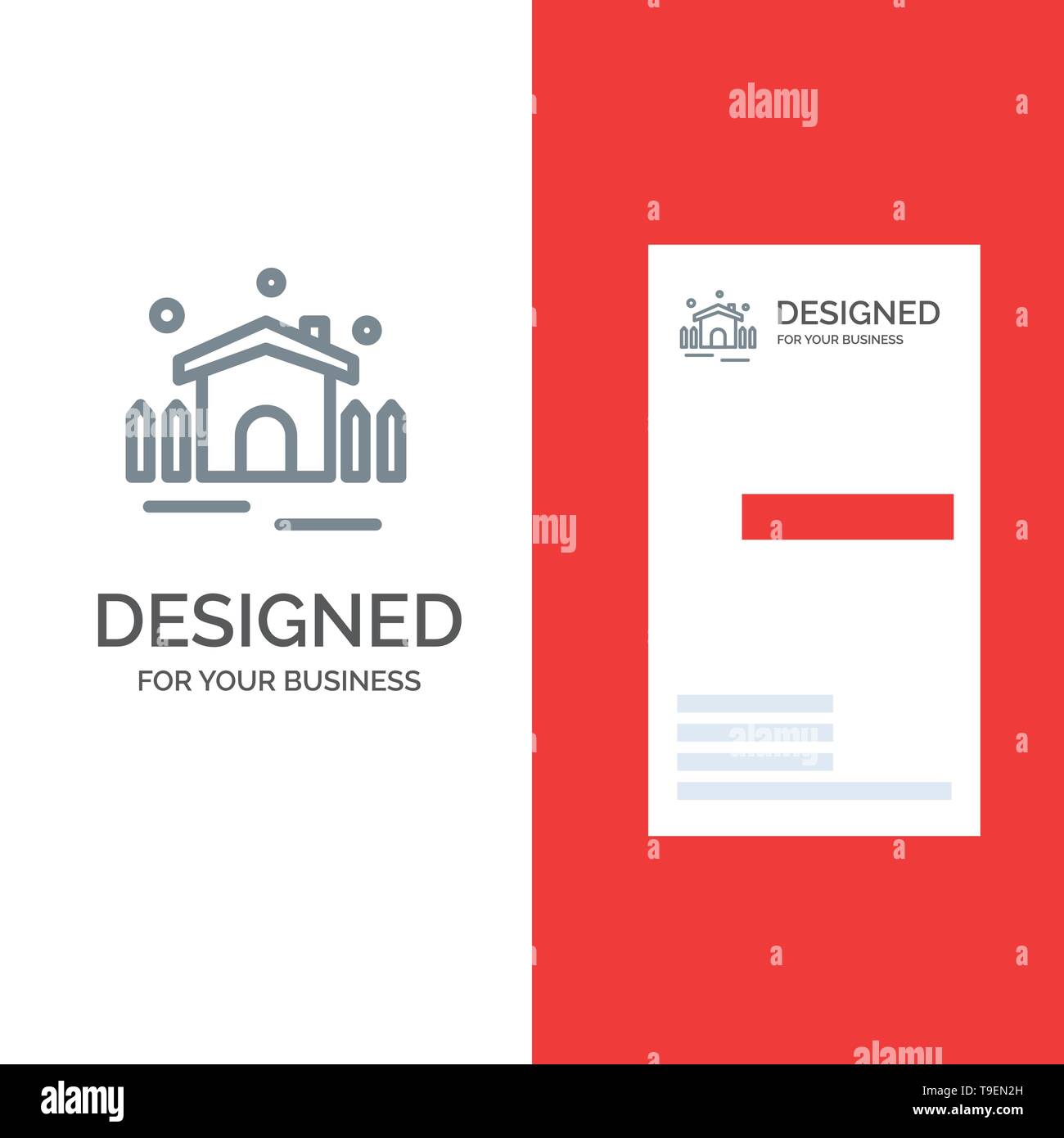 Costruzione, giardino, patio, Rifugio grigio Logo Design e Business Card Template Illustrazione Vettoriale