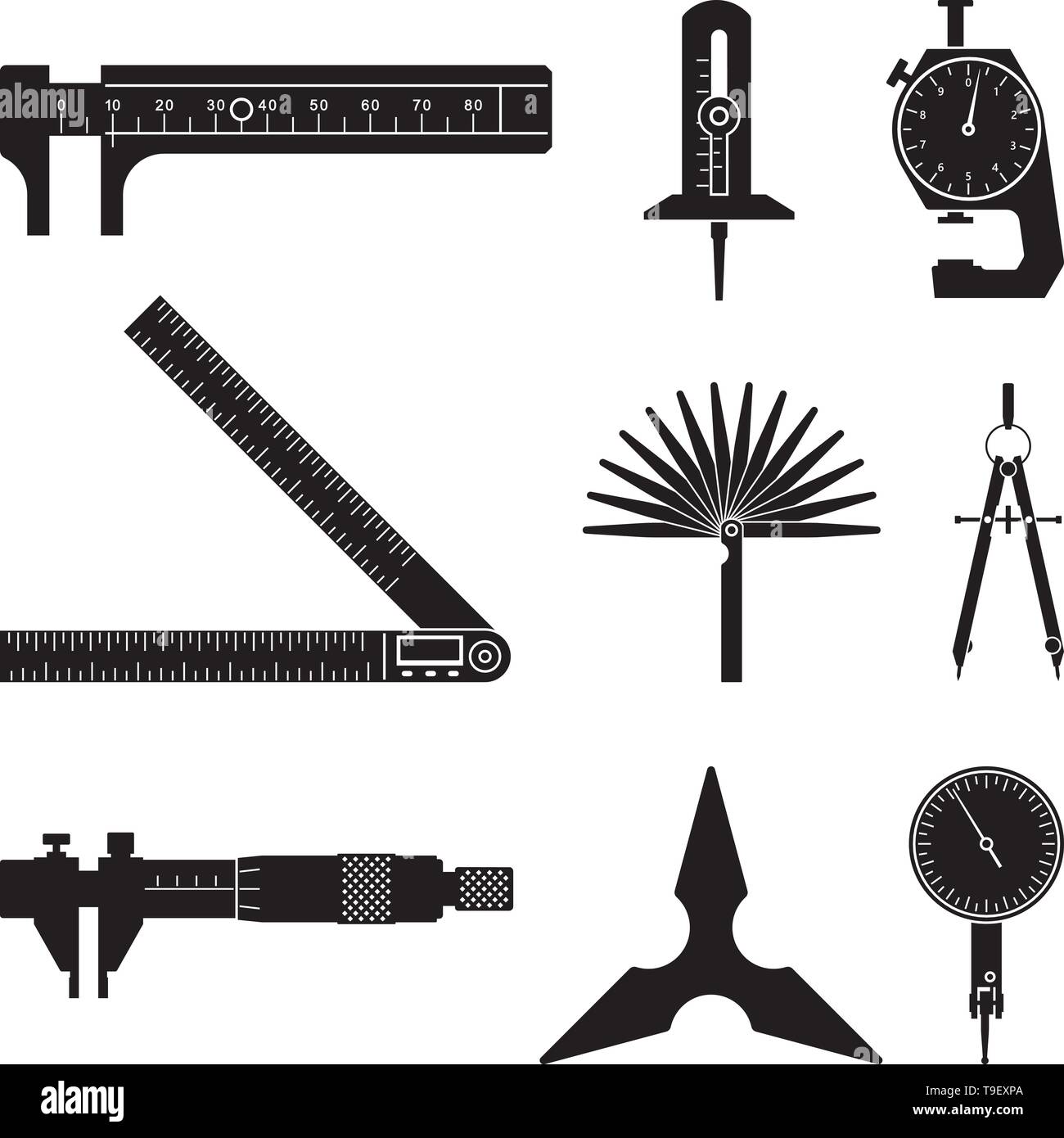 Set di strumento di misura. Icone di piatto. Vettore di Silhouette Illustrazione Vettoriale