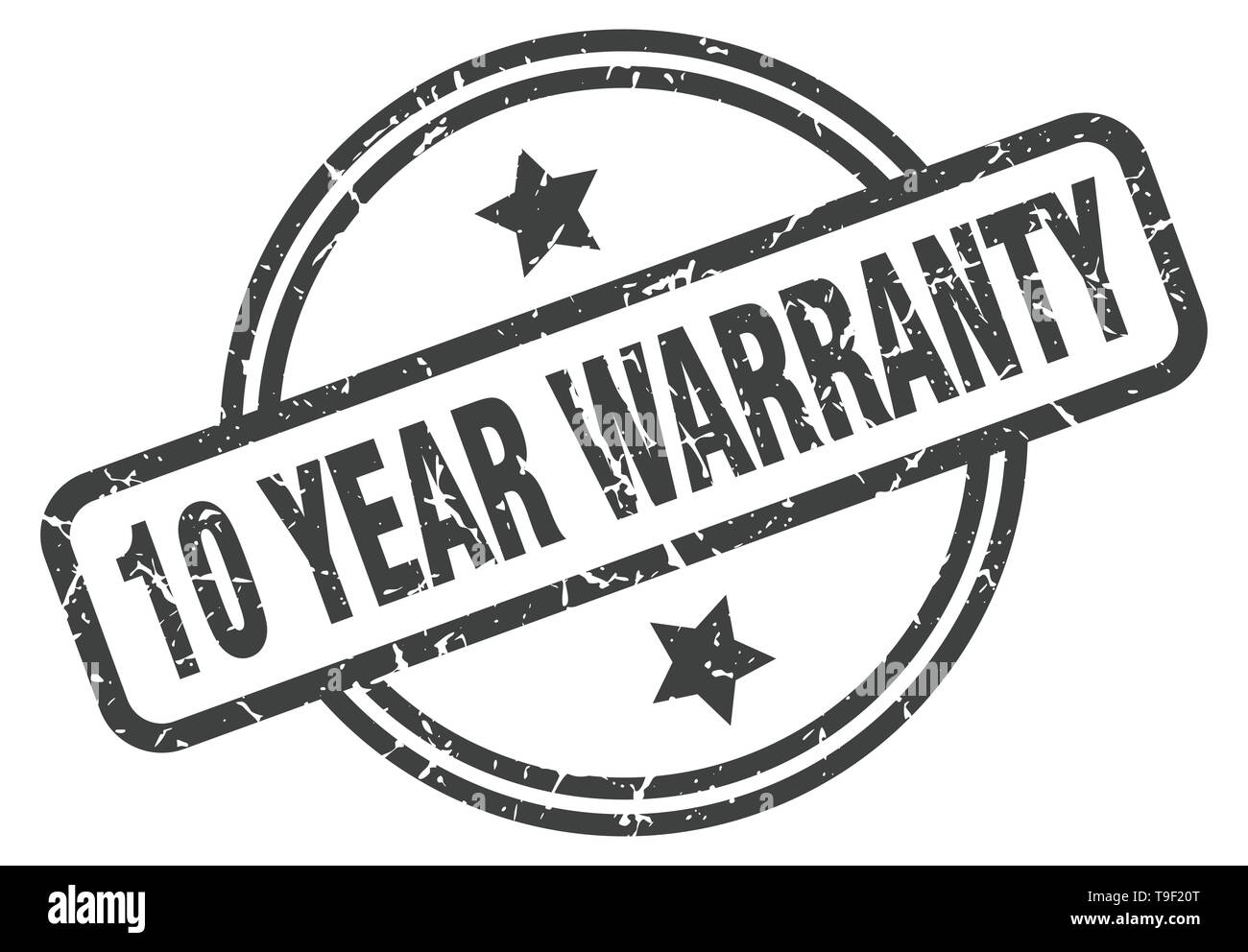 Dieci anni di garanzia timbro isolato su bianco Illustrazione Vettoriale