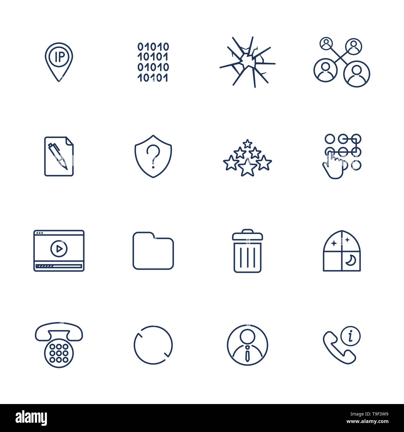 Set di 16 icone vettoriali per il software, applicazioni o siti web - social media e tecnologia Illustrazione Vettoriale