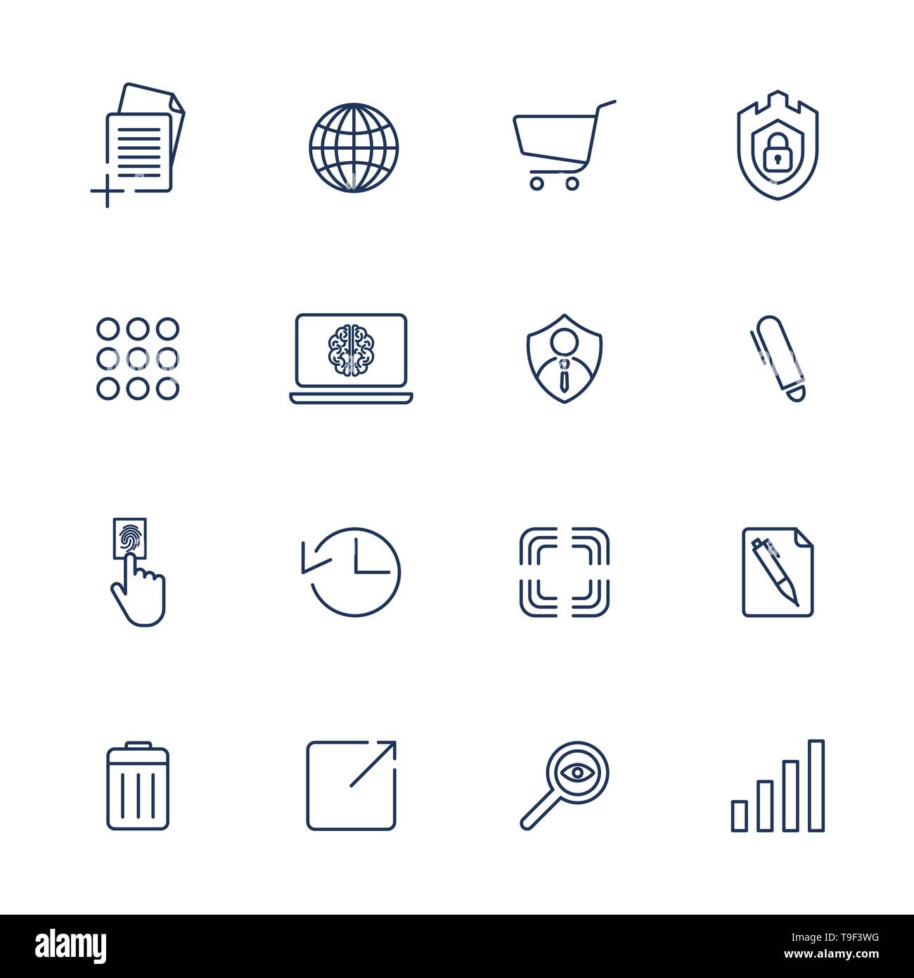 Icone semplici per app, programmi e siti. Set con diverse icone Illustrazione Vettoriale