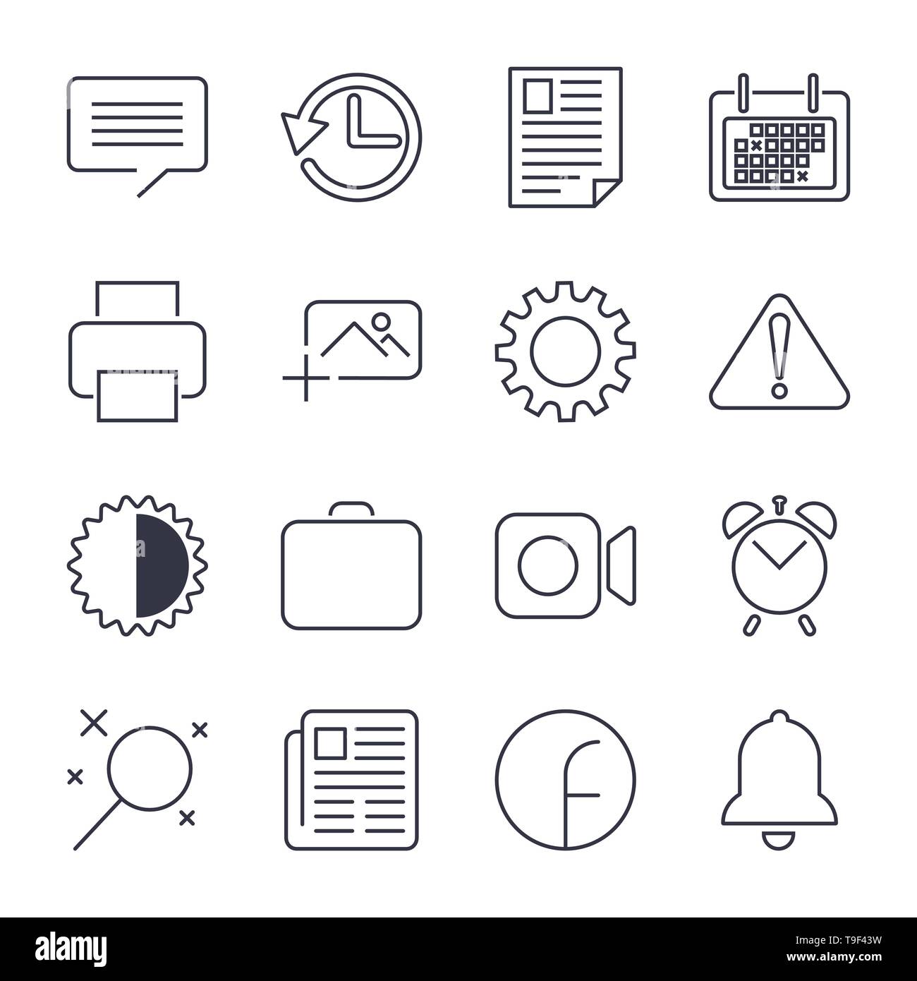 Semplice insieme di Office relativi linea del vettore icone. Contiene le icone come Business Meeting, Workplace, la costruzione di uffici, il banco della reception e altro ancora Illustrazione Vettoriale