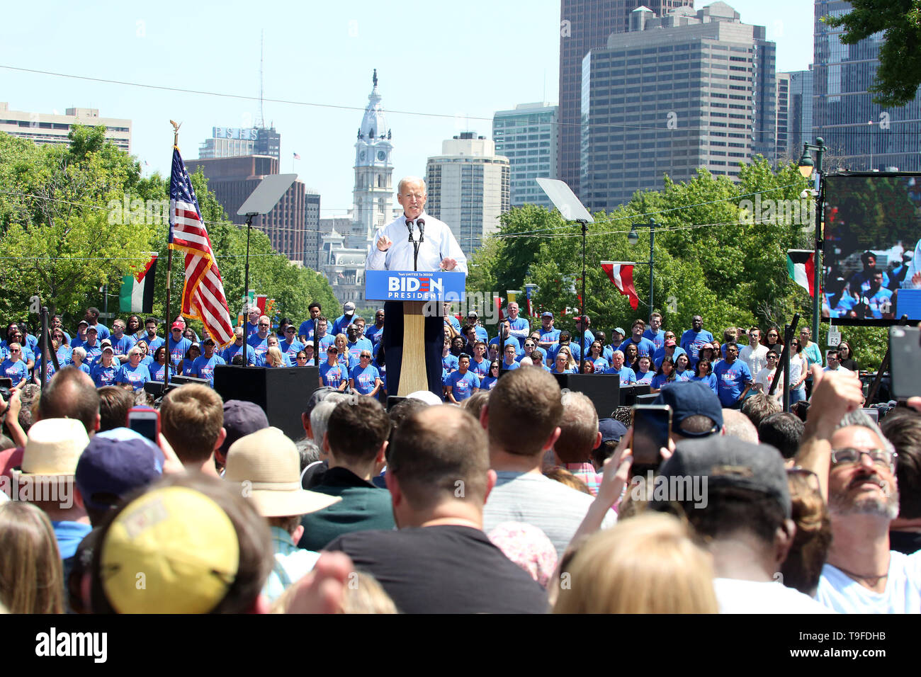 Philadelphia, PA, Stati Uniti d'America. 18 Maggio, 2019. : Joe Biden detiene il primo rally di campagna nel luogo di nascita della democrazia americana, Philadelphia, PA 18 maggio 2019 Credit: : Star Shooter/media/punzone Alamy Live News Foto Stock