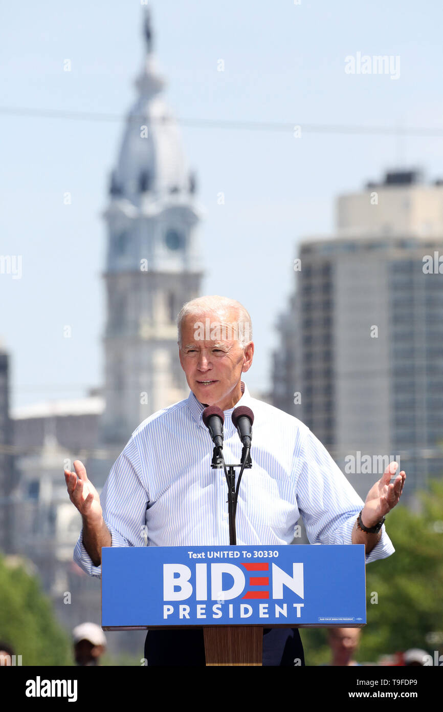 Philadelphia, PA, Stati Uniti d'America. 18 Maggio, 2019. : Joe Biden detiene il primo rally di campagna nel luogo di nascita della democrazia americana, Philadelphia, PA 18 maggio 2019 Credit: : Star Shooter/media/punzone Alamy Live News Foto Stock