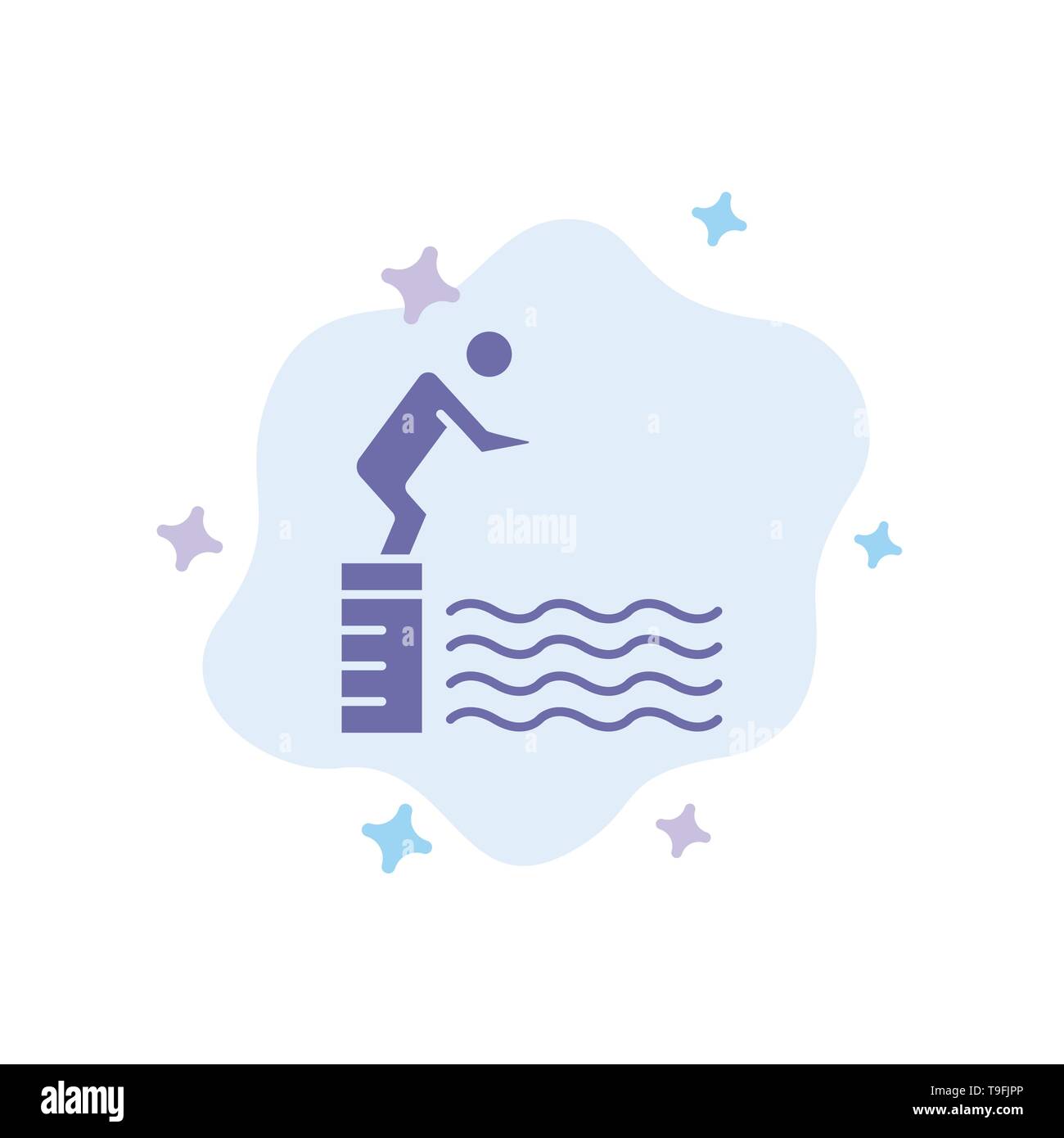 Immersioni subacquee, Jump, piattaforma, piscina, sport icona blu su Abstract Sfondo nuvola Illustrazione Vettoriale