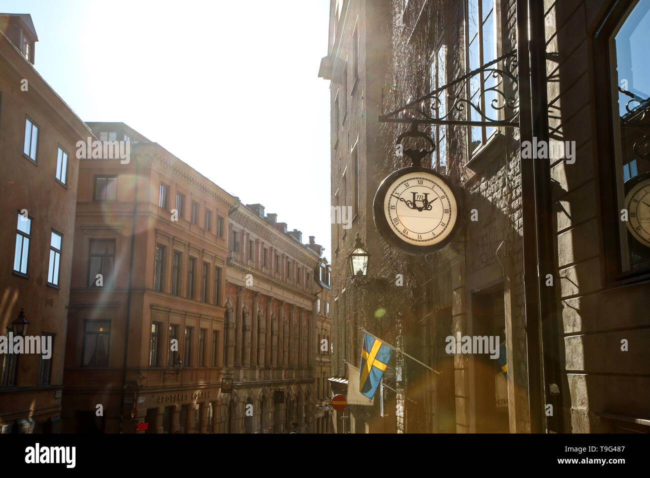 L'immagine dal tradizionale strette strade di Stoccolma. Camminare dentro la Gamla Stan. Foto Stock