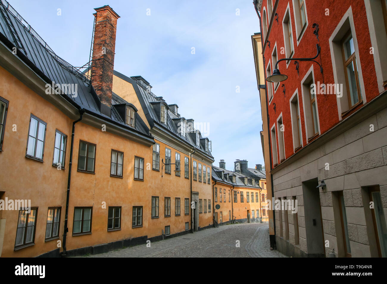 L'immagine dal tradizionale strette strade di Stoccolma. Camminare dentro la Gamla Stan. Foto Stock