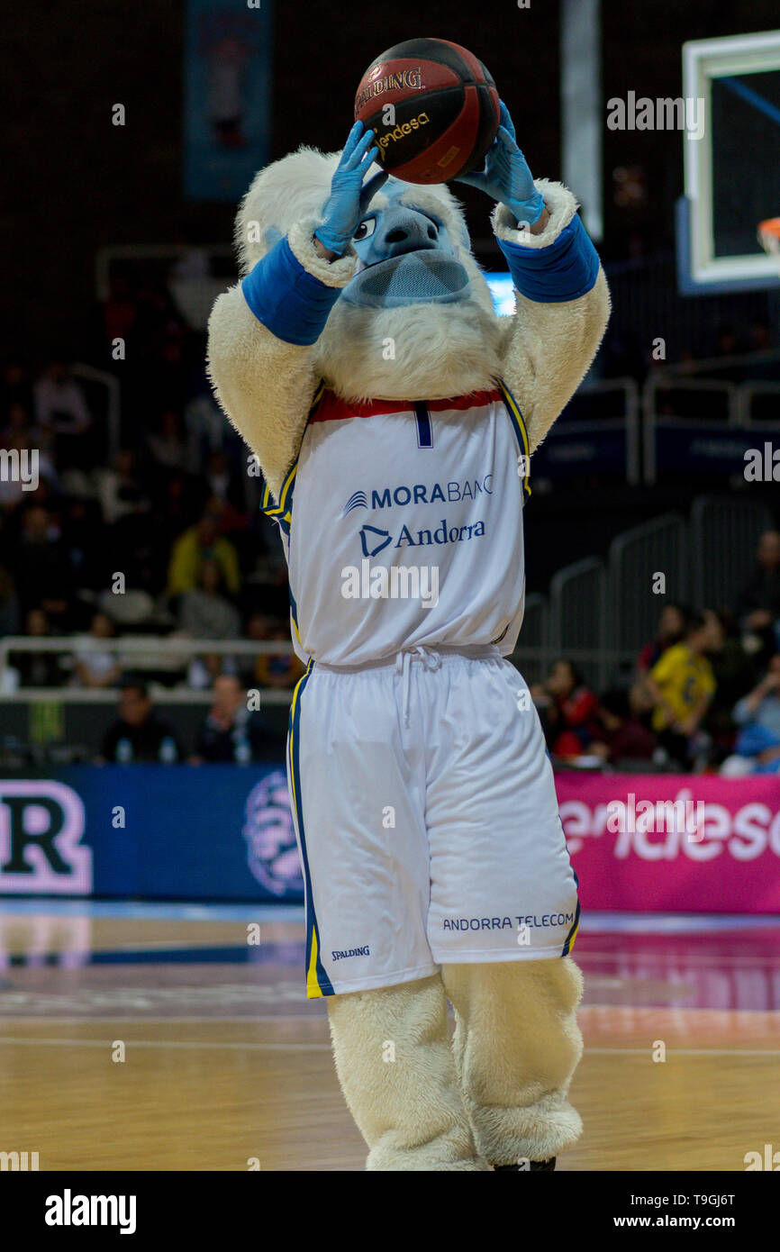 Andorra La Vella, Andorra i giocatori in azione nella Liga ACB Endesa match tra Mora Banc Andorra BC e CB Breogan , punteggio finale 91 - 87, 18 maggio 2019 Foto Stock