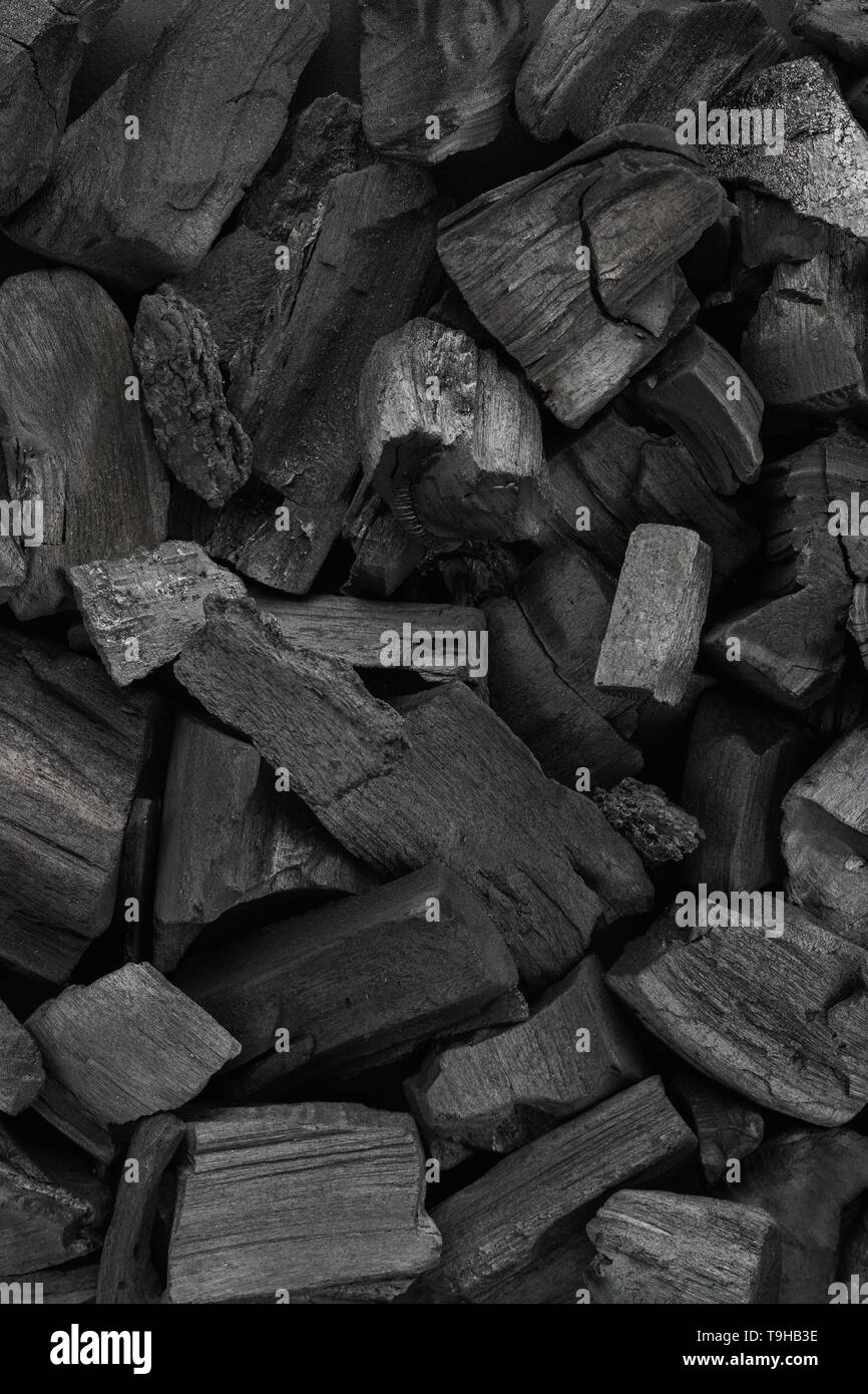 Nero carbone sfondo texture. Close-up shot. Vista dall'alto. Foto Stock
