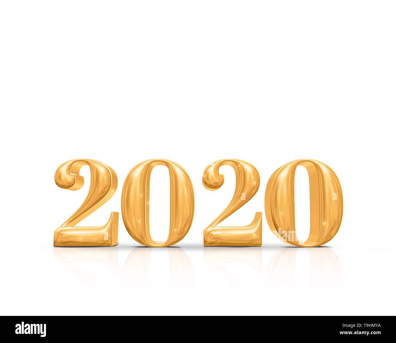 2020 felice anno nuovo numero aureo (rendering 3d) su bianco camera studio,carta vacanze,lasciano spazio per aggiungere del testo. Foto Stock
