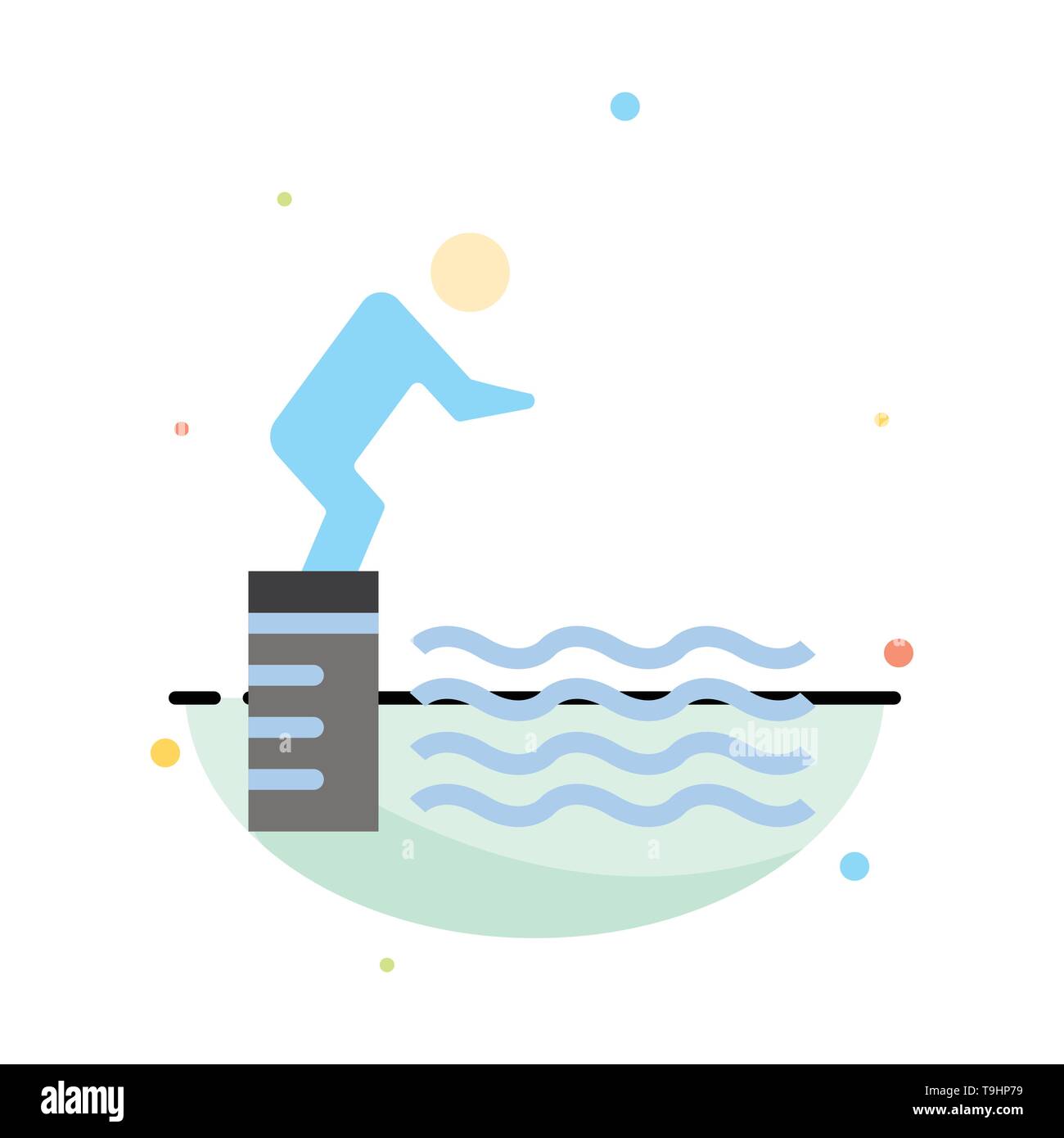 Immersioni subacquee, Jump, piattaforma, piscina, sport astratto colore piatto Modello icona Illustrazione Vettoriale