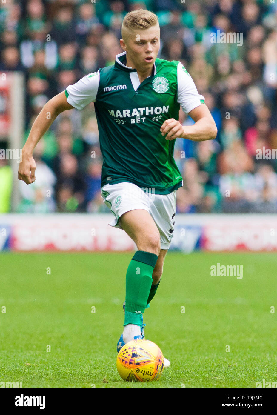 Edimburgo, Scozia, Regno Unito. Il 19 maggio 2019. Fraser Murray di Hibernian durante la Ladbrokes Premiership match tra Hibernian e Aberdeen a Pasqua la strada su 19 Maggio 2019 in Edinbugh, UK. Solo uso editoriale, è richiesta una licenza per uso commerciale. Nessun uso in scommesse, giochi o un singolo giocatore/club/league pubblicazione. Credito: Scottish Borders Media/Alamy Live News Foto Stock