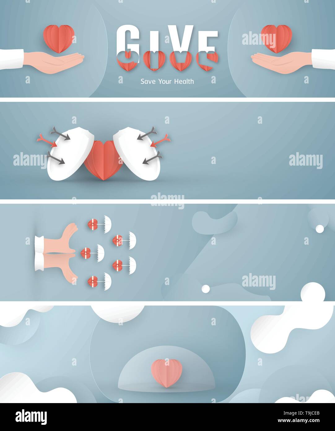 Illustrazione Vettoriale nel concetto di assicurazione sanitaria. Elemento di modello di progettazione è il pastello blu sfondo per coprire, web banner, poster, slitta presenta Illustrazione Vettoriale