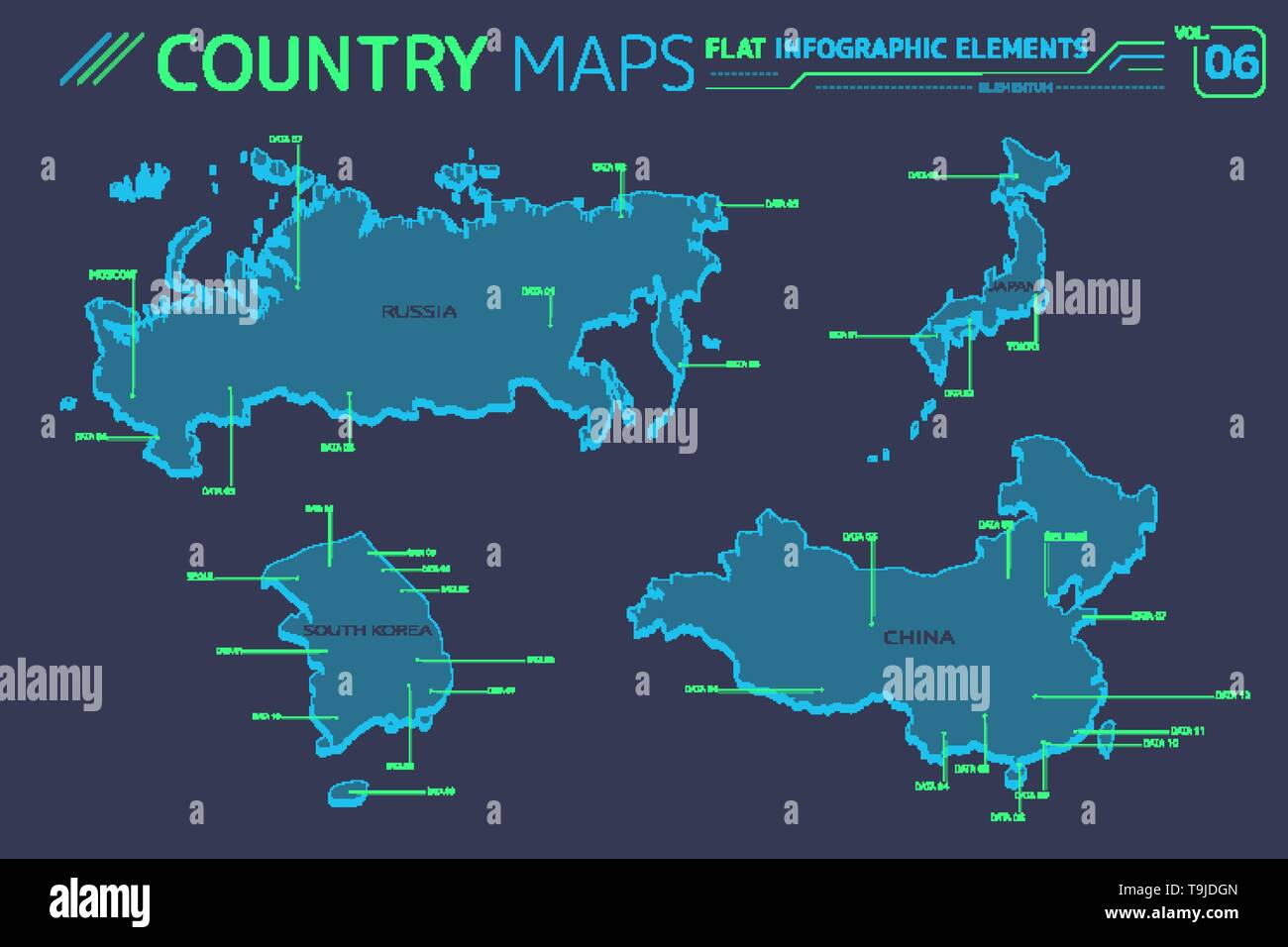 La Russia, Cina, Giappone e Corea del Sud di mappe vettoriali Illustrazione Vettoriale