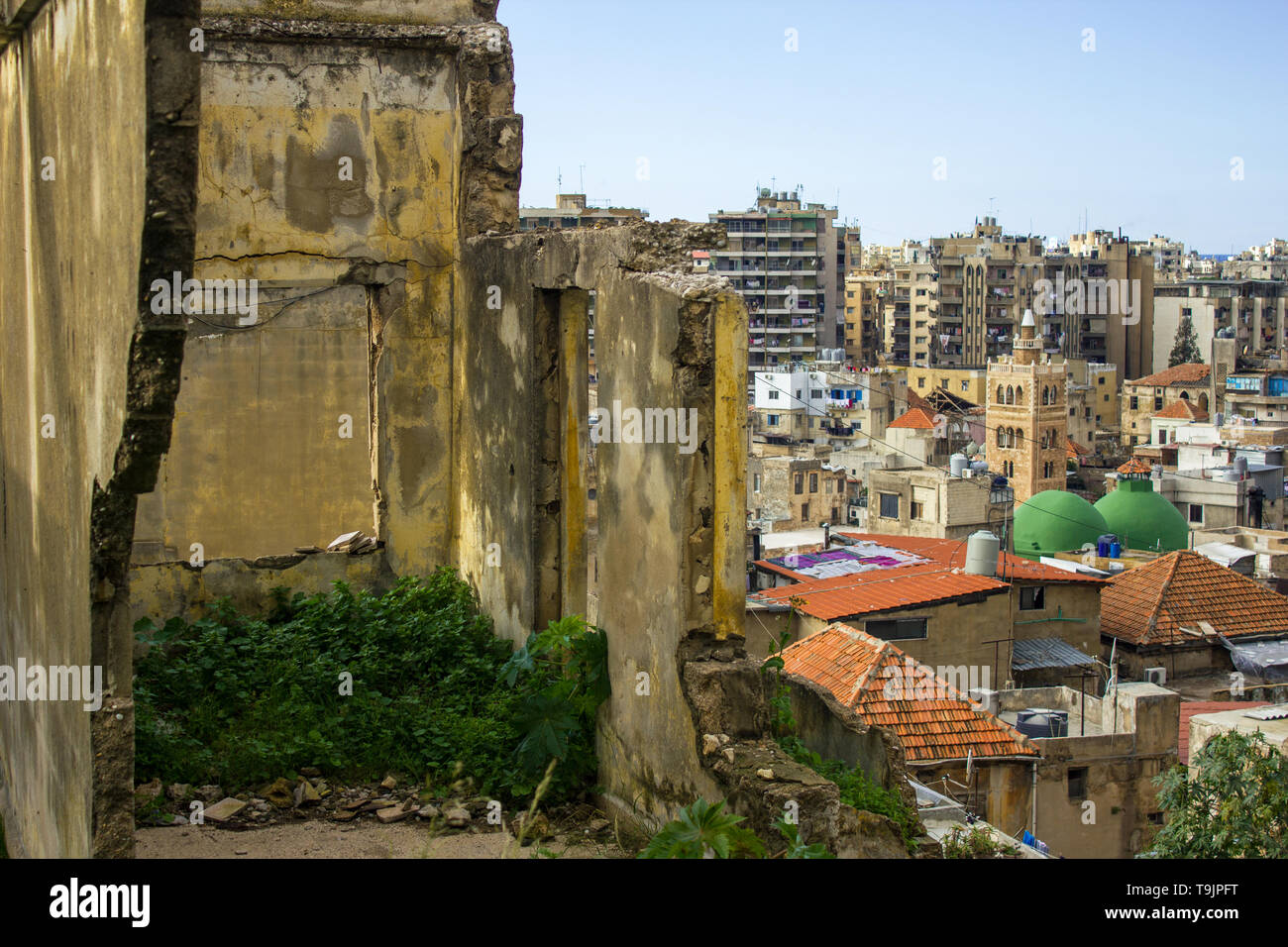 Tripoli, Libano - 15 Gennaio 2016: casa in rovina e la vista in pianta della città vecchia Tripoli, Libano Foto Stock