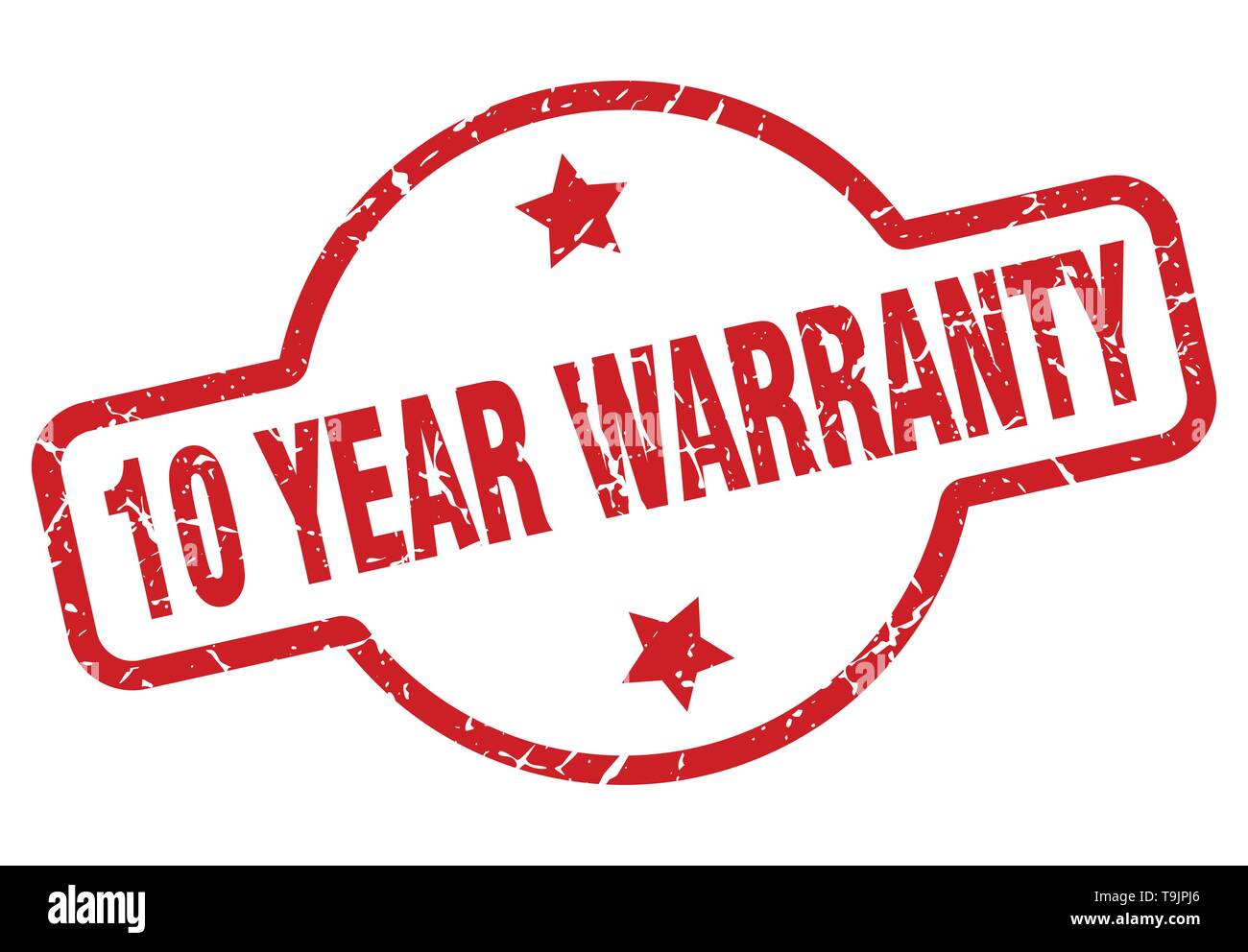 Dieci anni di garanzia timbro isolato su bianco Illustrazione Vettoriale