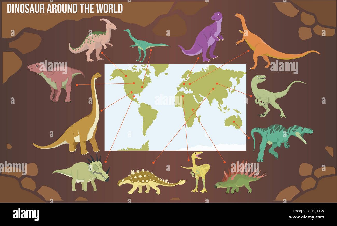 Illustrazione Vettoriale di tipo dinosauro del mondo Foto Stock