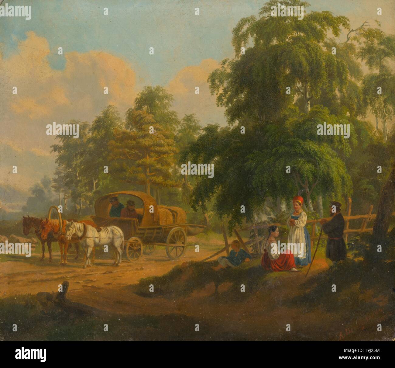 Paesaggio con il russo troika. Museo: Galleria nazionale slovacca, Bratislava. Autore: Alexei Gavrilovich Venetsianov. Foto Stock