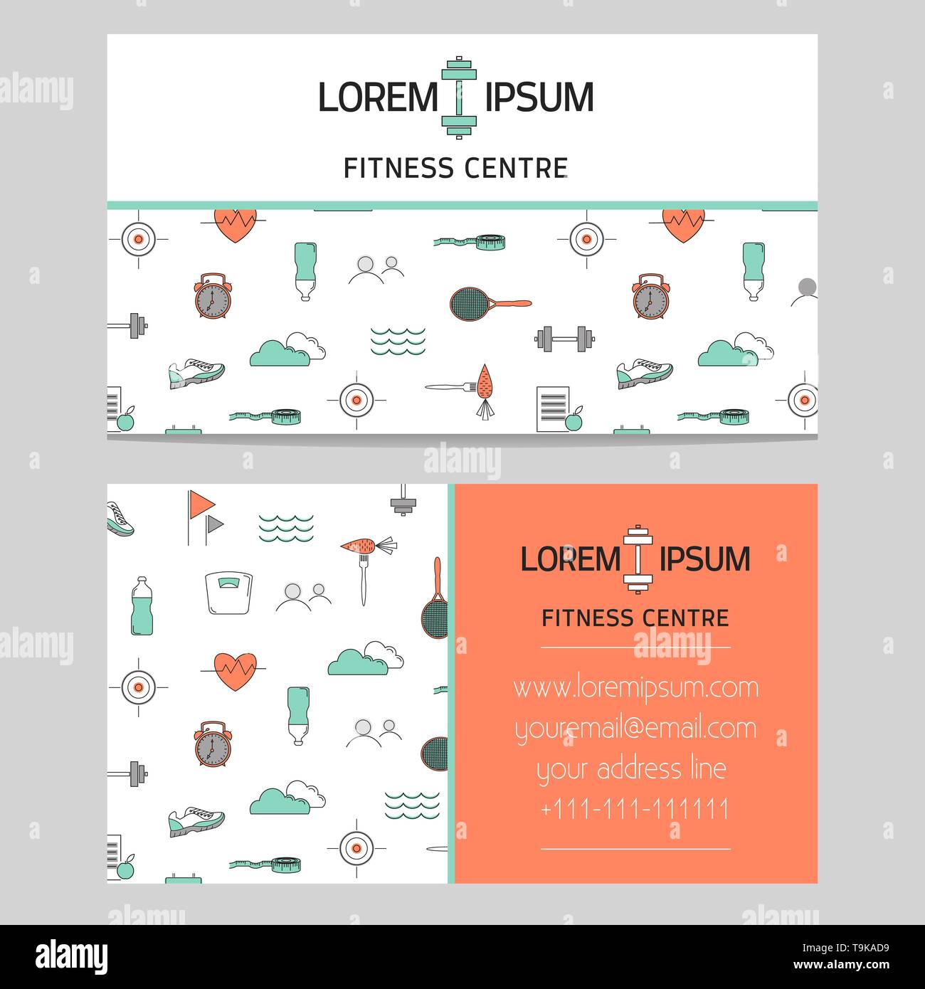 La palestra del centro fitness business card template Illustrazione Vettoriale