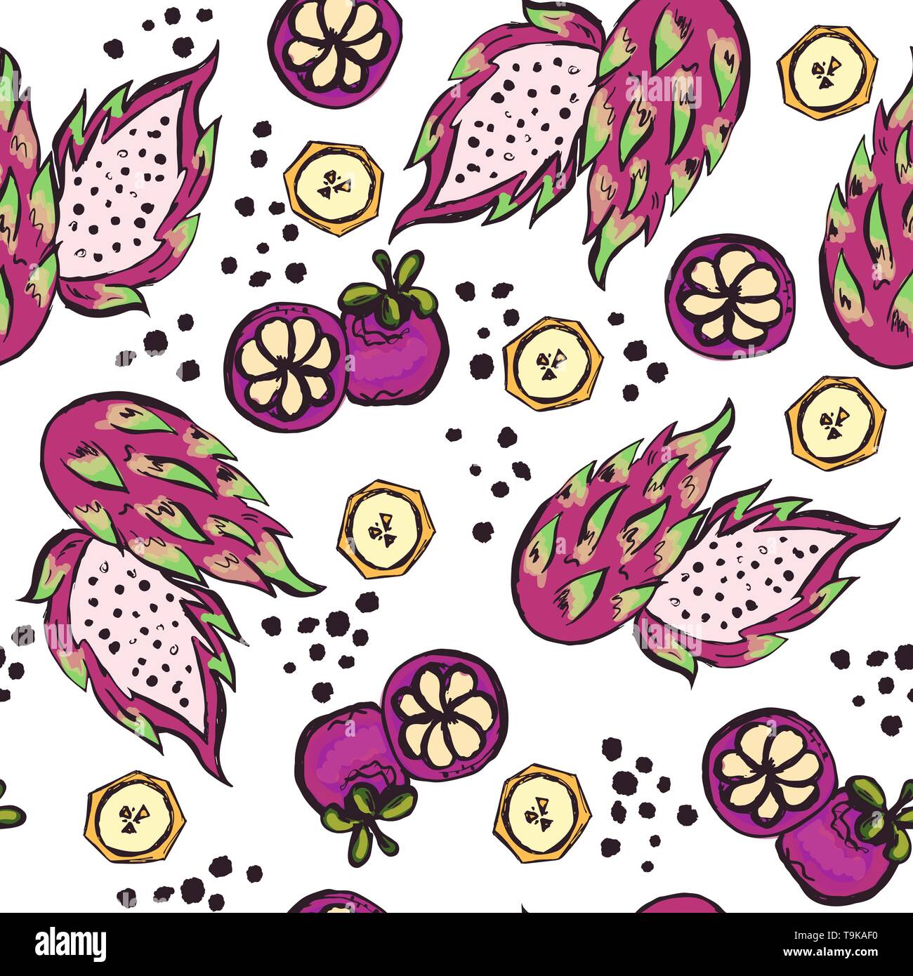 Luminoso modello senza cuciture con disegnati a mano frutti Illustrazione Vettoriale