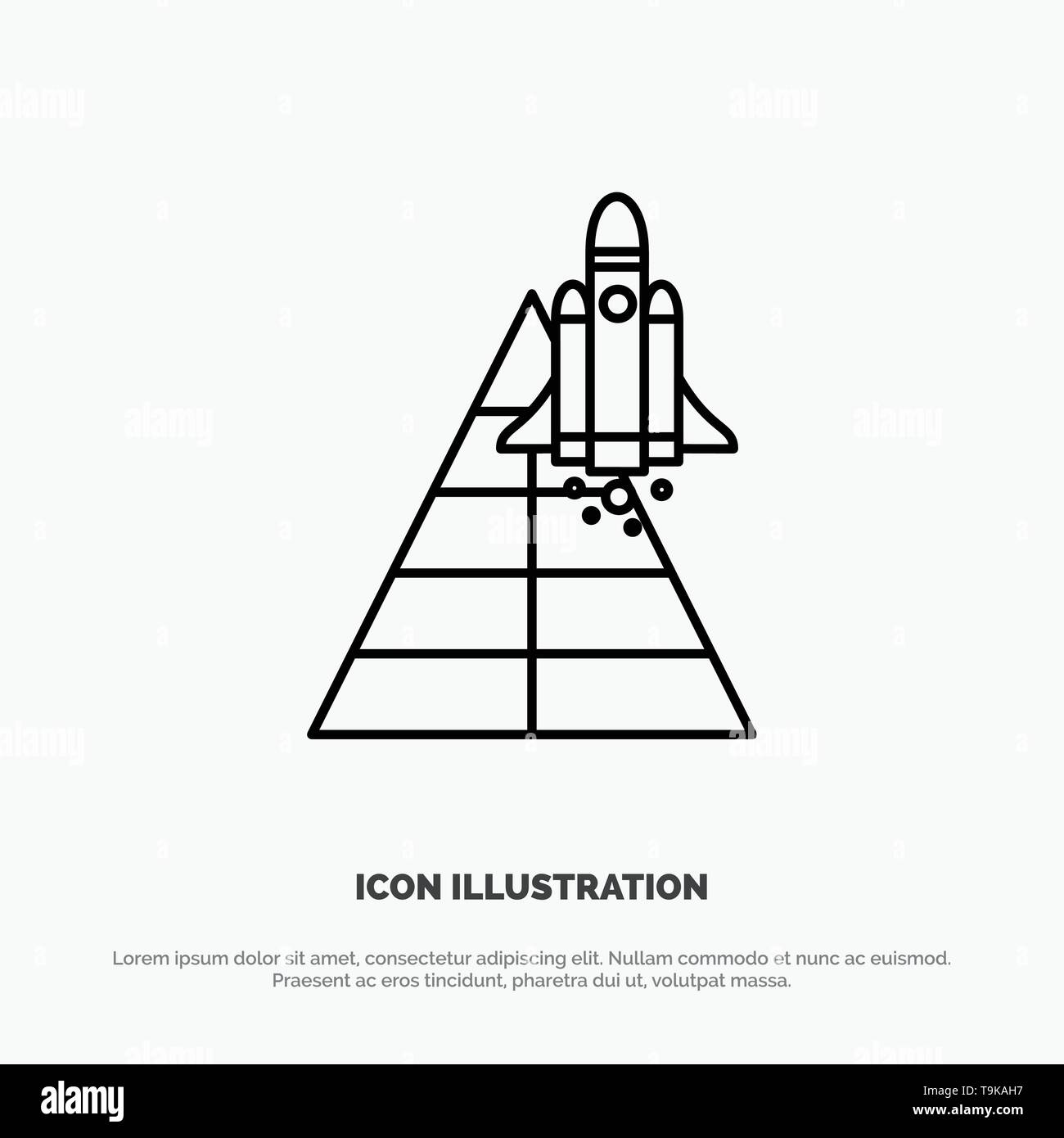 Spazio, Stazione, aeromobili e veicoli spaziali, linea di lancio vettore icona Illustrazione Vettoriale