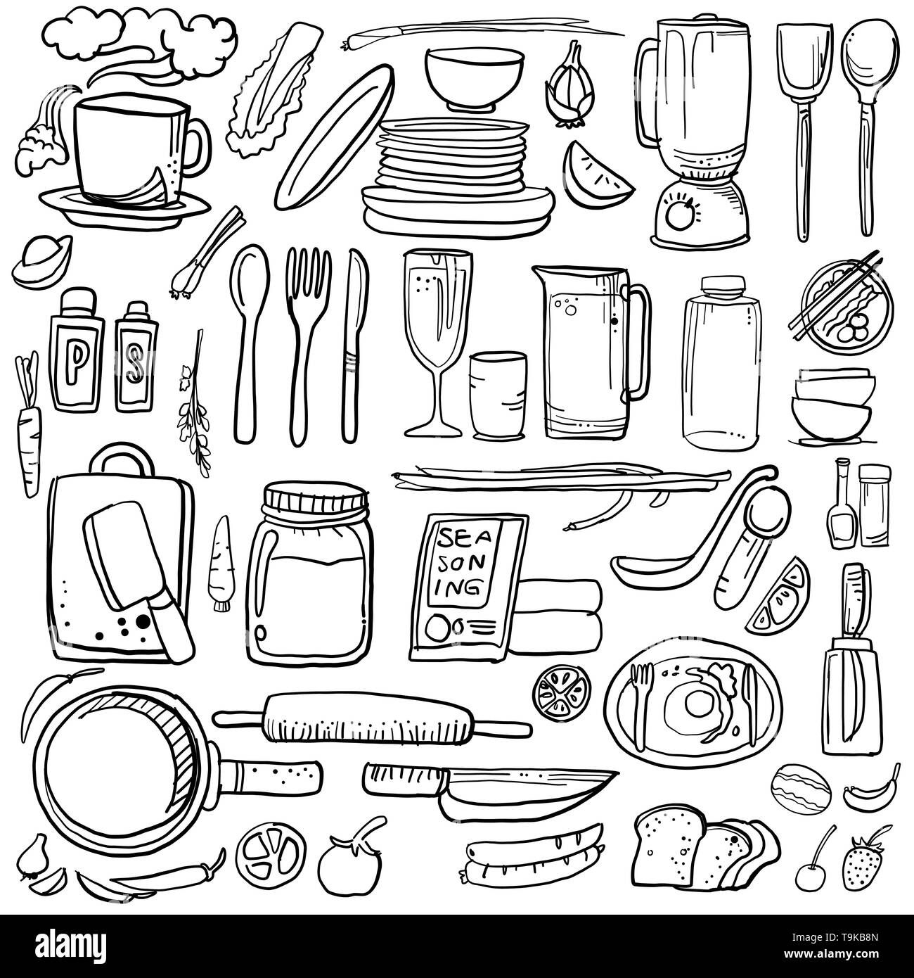 Cucina e ingrediente disegno digitale doodle Immagine e Vettoriale - Alamy