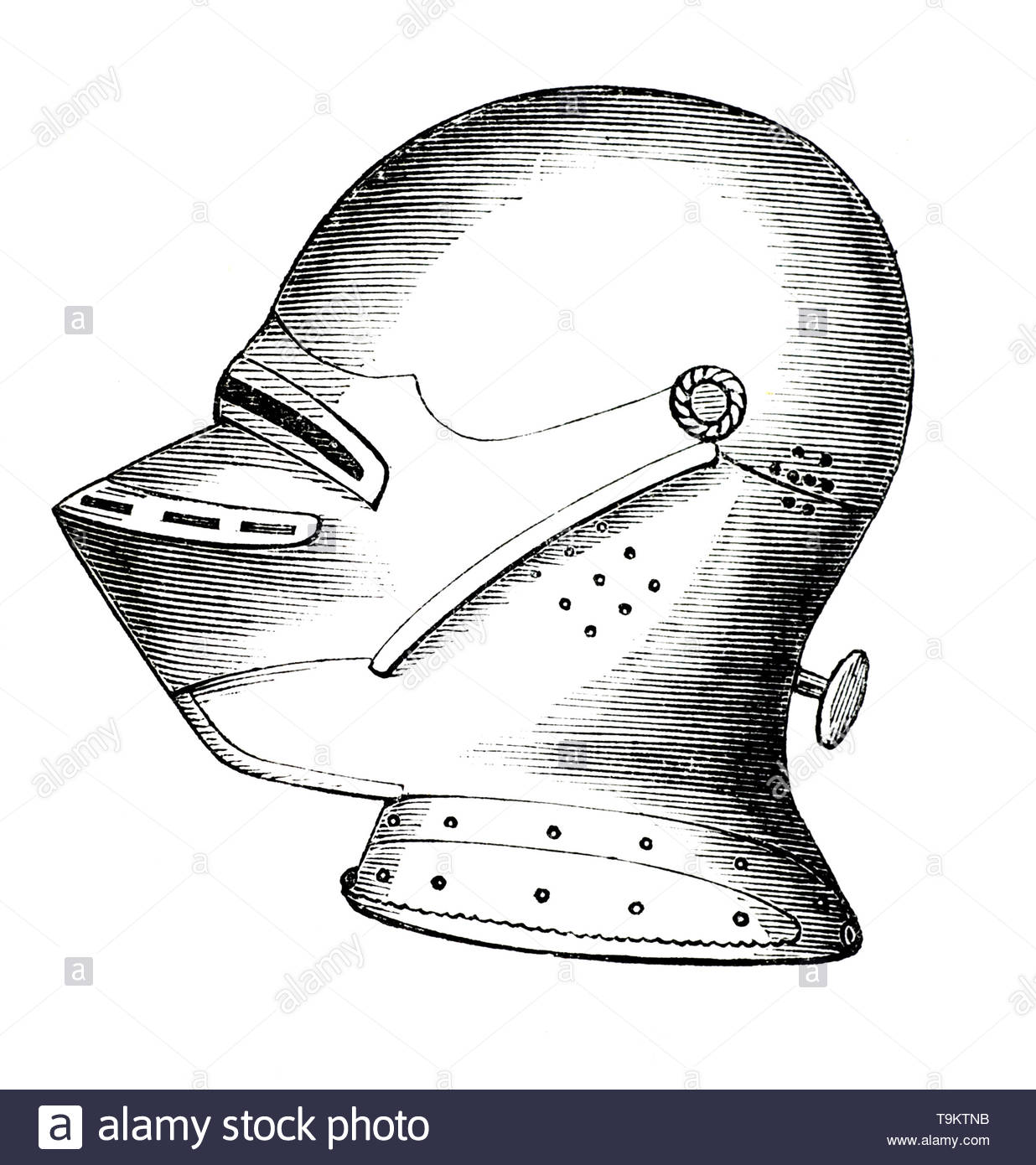 Un Armet casco protettivo dal XV secolo, vintage illustrazione da 1884 Foto Stock