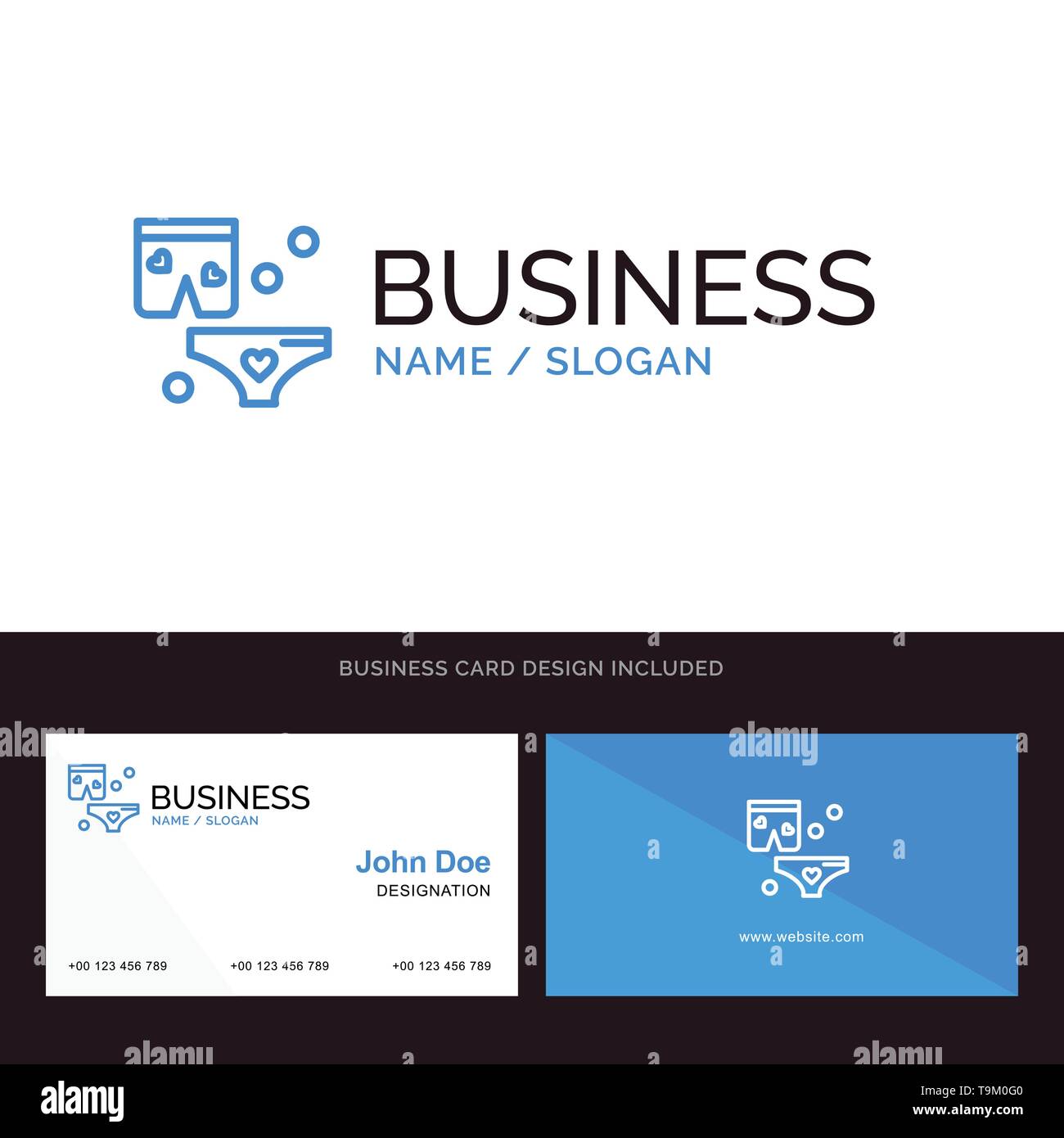 Scatti, amore, Notte, Wedding blu del logo aziendale e Business Card Modello. Fronte e retro Design Illustrazione Vettoriale