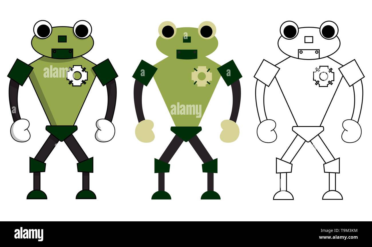 Set di rana robot in stile differente. Isolato illustrazione vettoriale Illustrazione Vettoriale