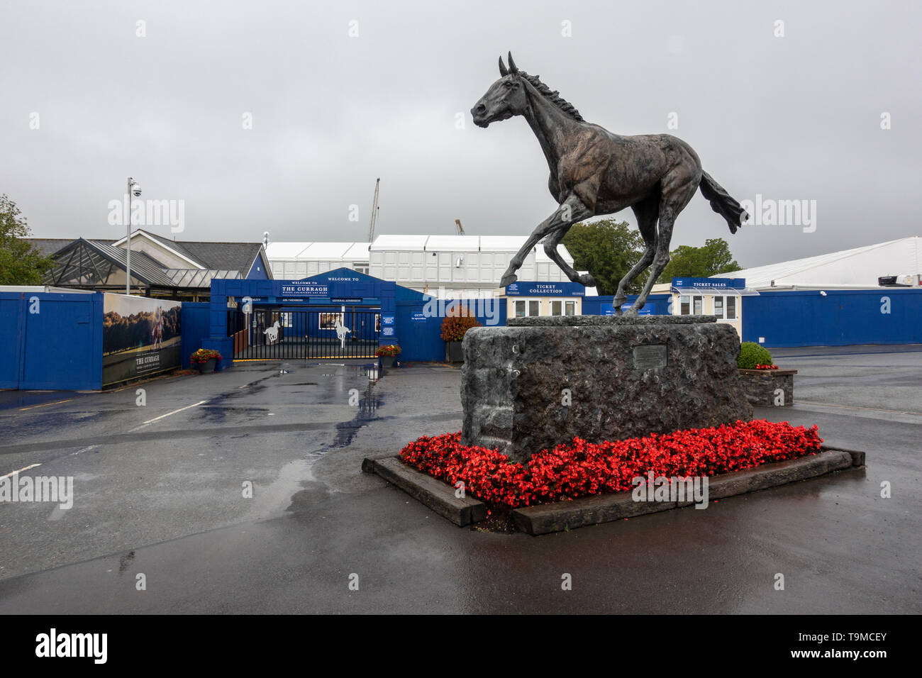 Statua di Ridgewood Pearl fuori l'ingresso principale al Curragh Racecourse, Co Kildare, Irlanda. Foto Stock