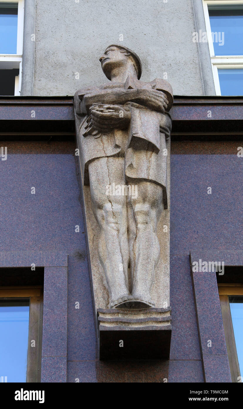 La funzione architettonica di una facciata di edificio a Narodni Trida a Praga Foto Stock