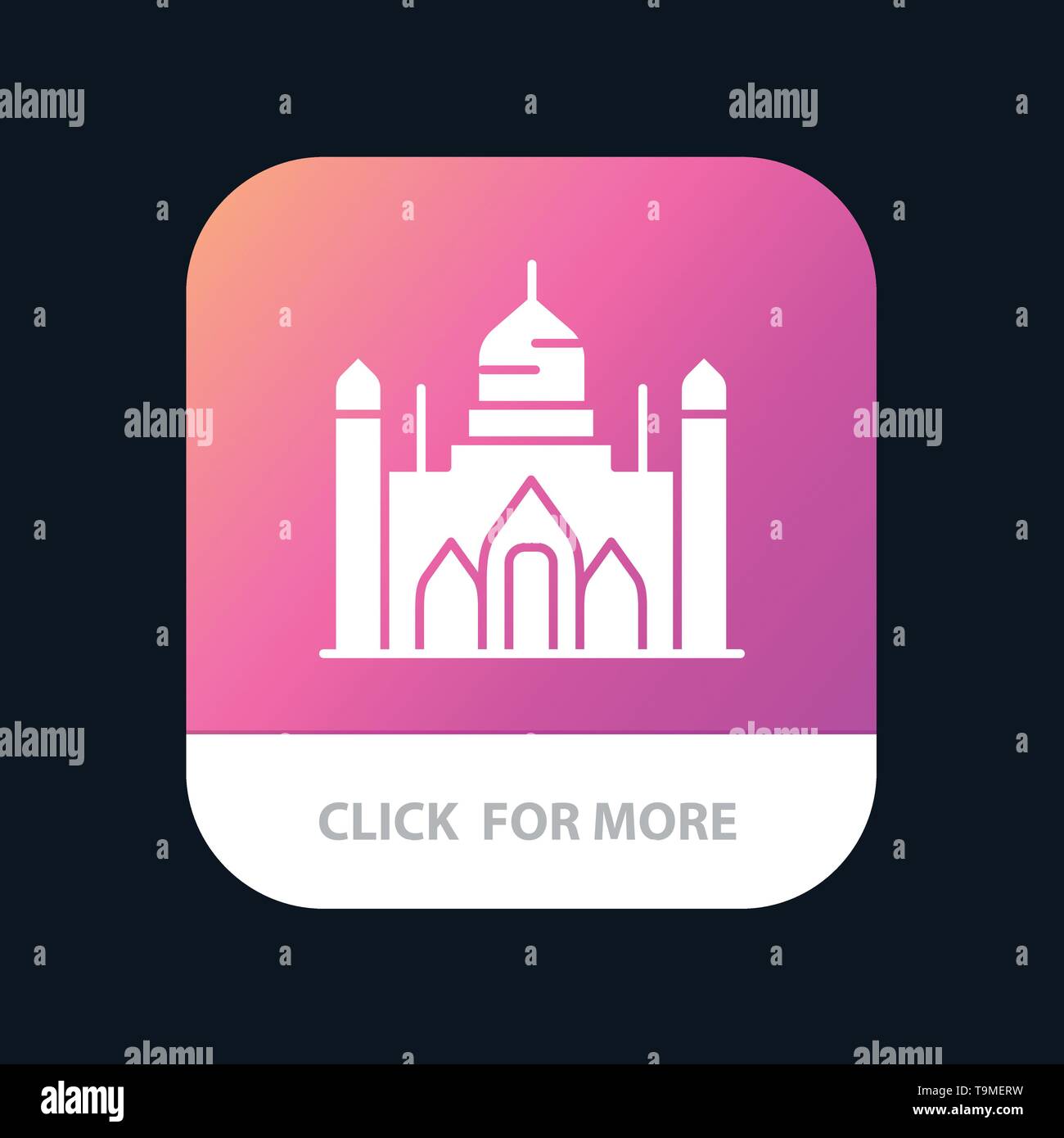 Aurangabad Fort, Bangladesh, Dhaka, Lalbagh Mobile App pulsante. Android e IOS versione Glyph Illustrazione Vettoriale