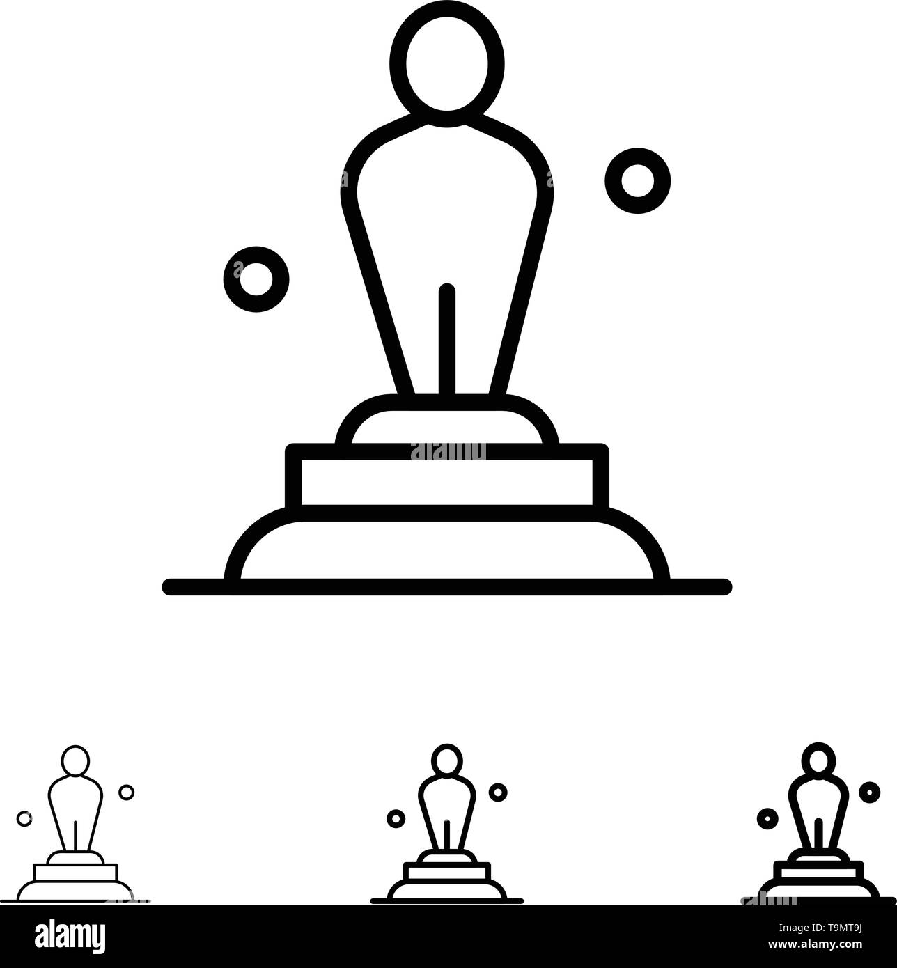 Academy Award, Oscar, statua, trofeo Bold e la sottile linea nera icona impostare Illustrazione Vettoriale