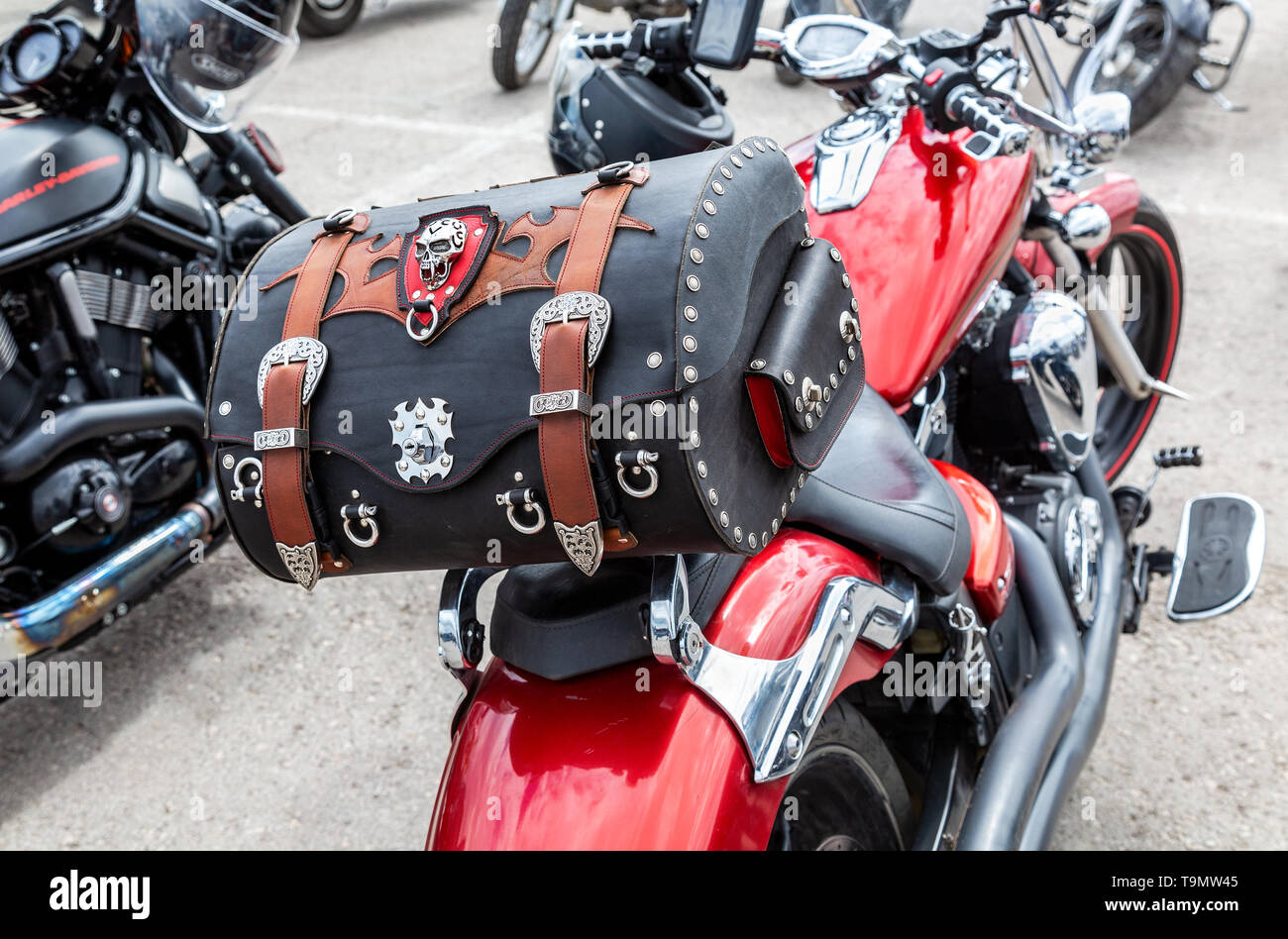 Borse da Moto per Harley Cuoio Portautensili Laterale in Pelle Nero Snow-Day Borse da Sella Moto